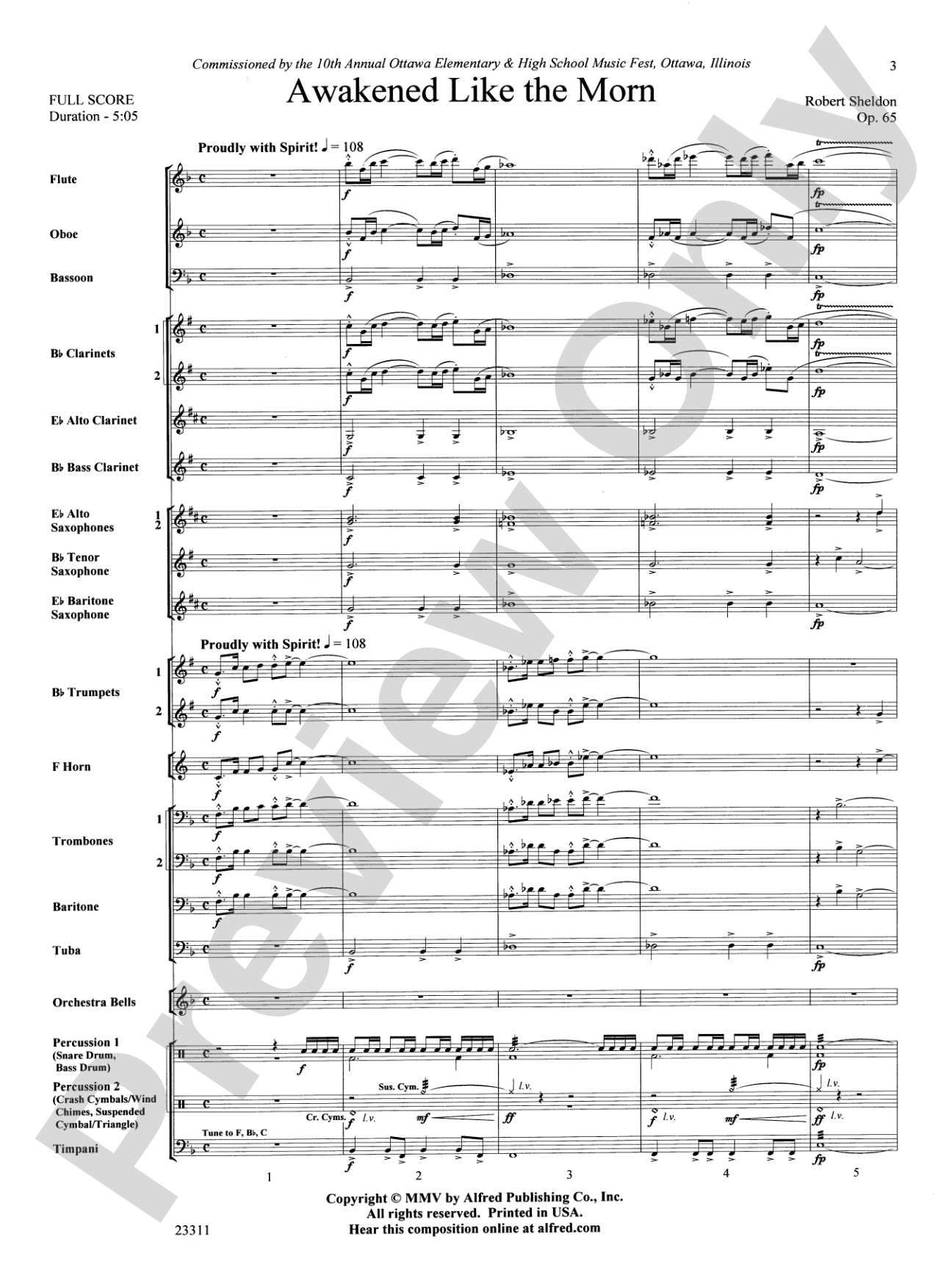 Awakened Like the Morn: Concert Band Conductor Score & Parts