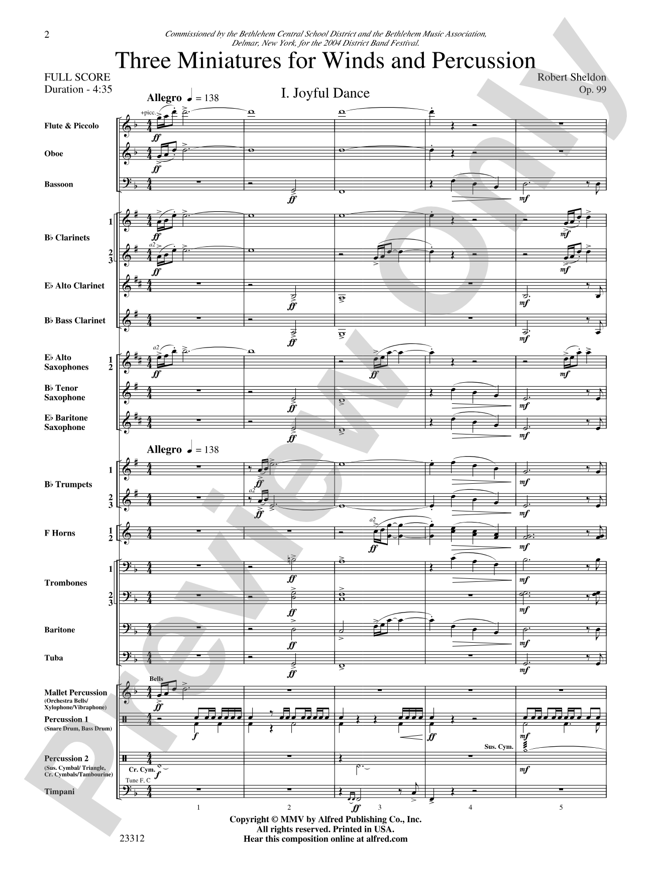 Three Miniatures for Winds and Percussion: Concert Band Conductor Score & Parts