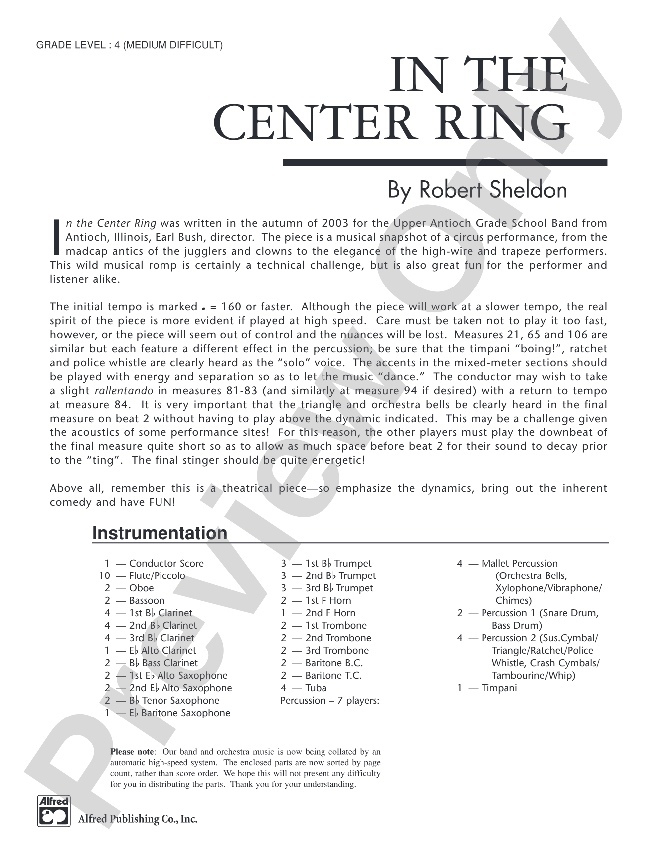 In the Center Ring: Concert Band Conductor Score & Parts