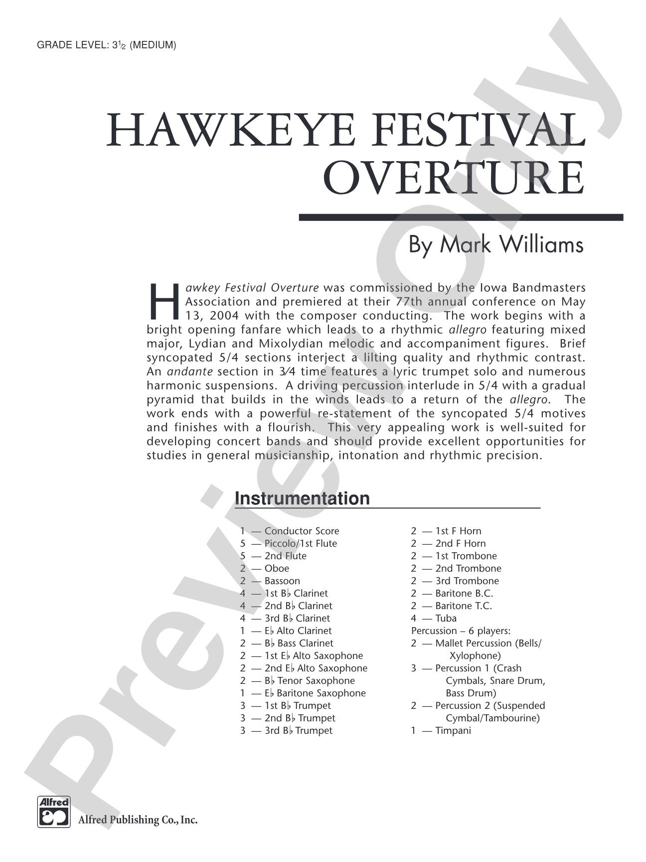 Hawkeye Festival Overture: Concert Band Conductor Score & Parts