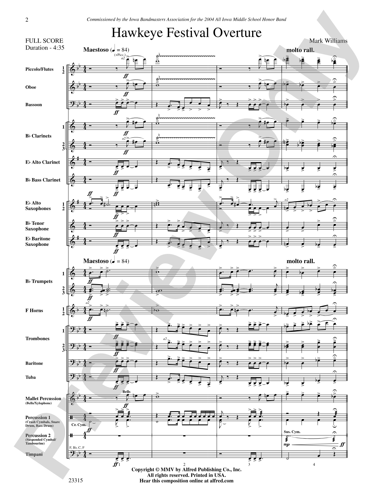 Hawkeye Festival Overture: Concert Band Conductor Score & Parts