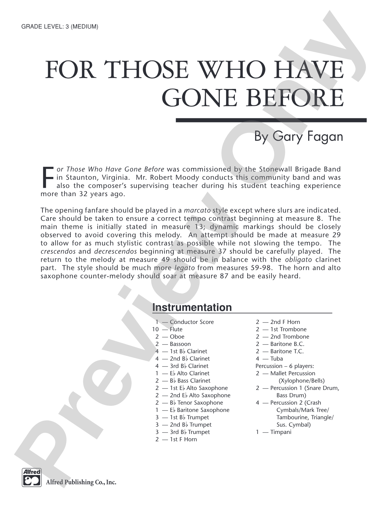 For Those Who Have Gone Before: Concert Band Conductor Score & Parts