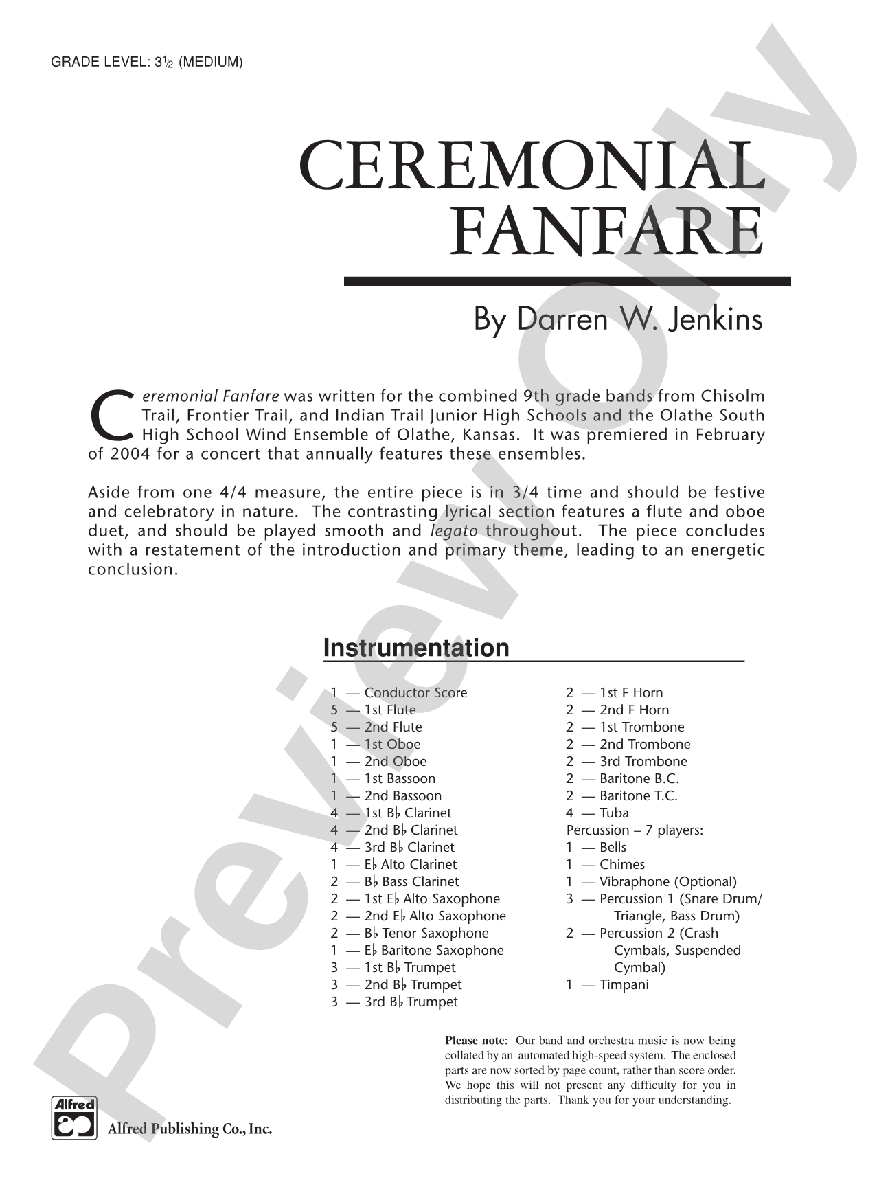 Ceremonial Fanfare: Concert Band Conductor Score & Parts