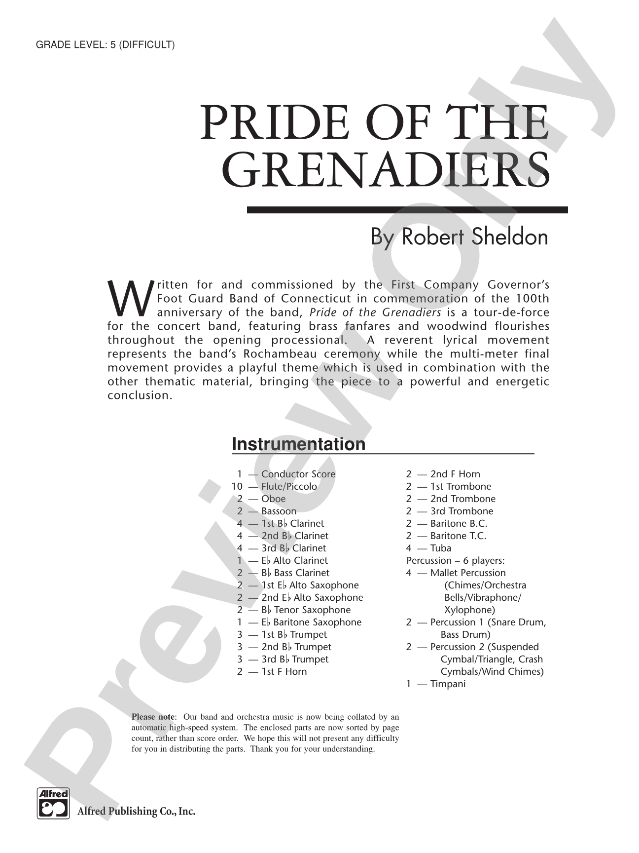 Pride of the Grenadiers: Concert Band Conductor Score & Parts