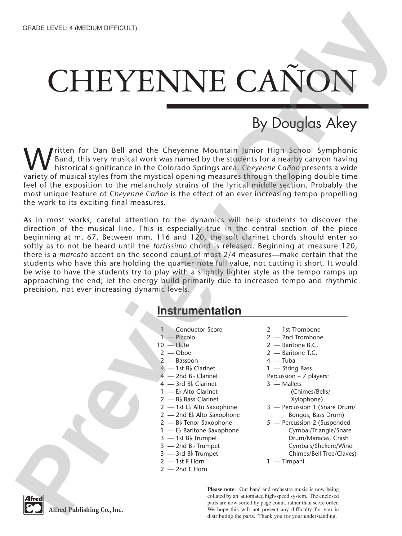 Cheyenne Cañon: Concert Band Conductor Score & Parts