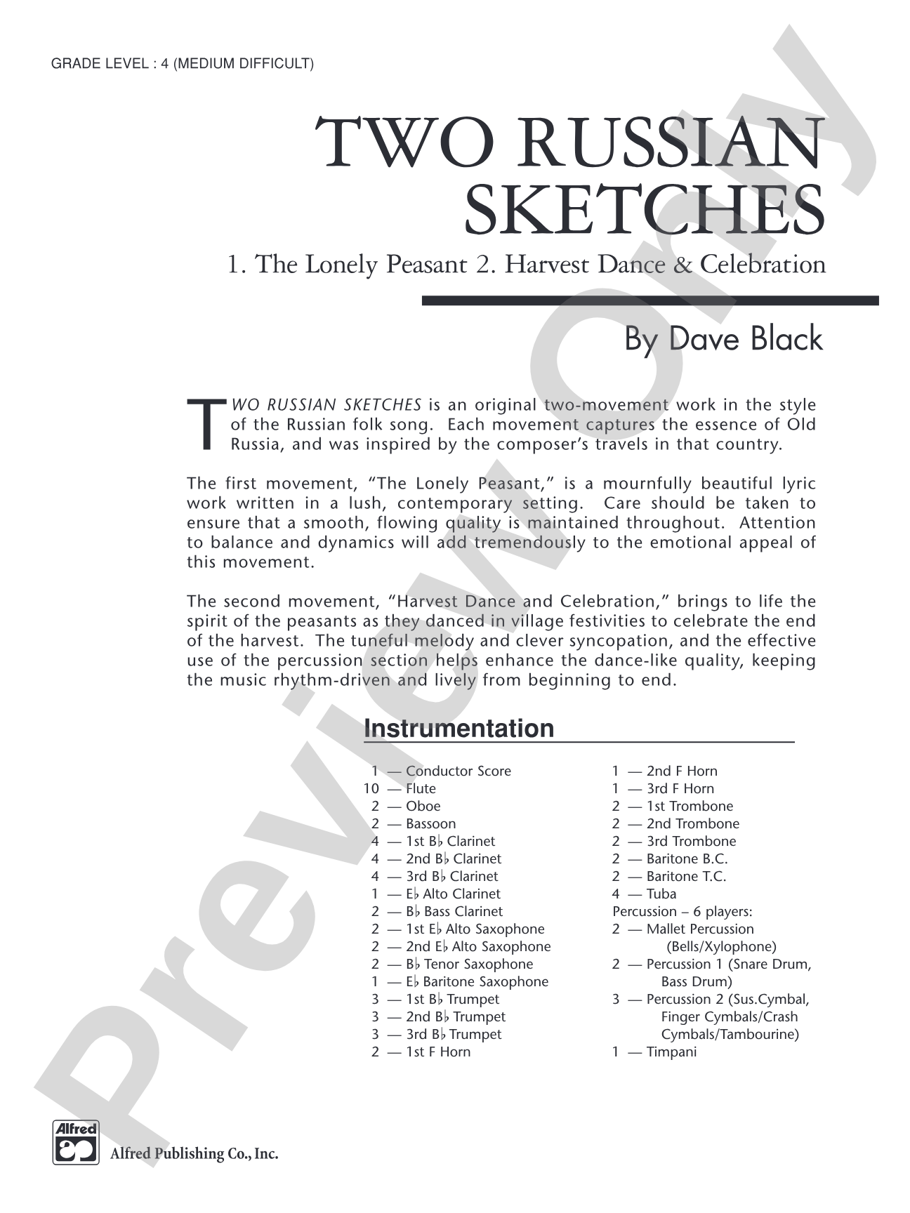 Two Russian Sketches: Concert Band Conductor Score & Parts