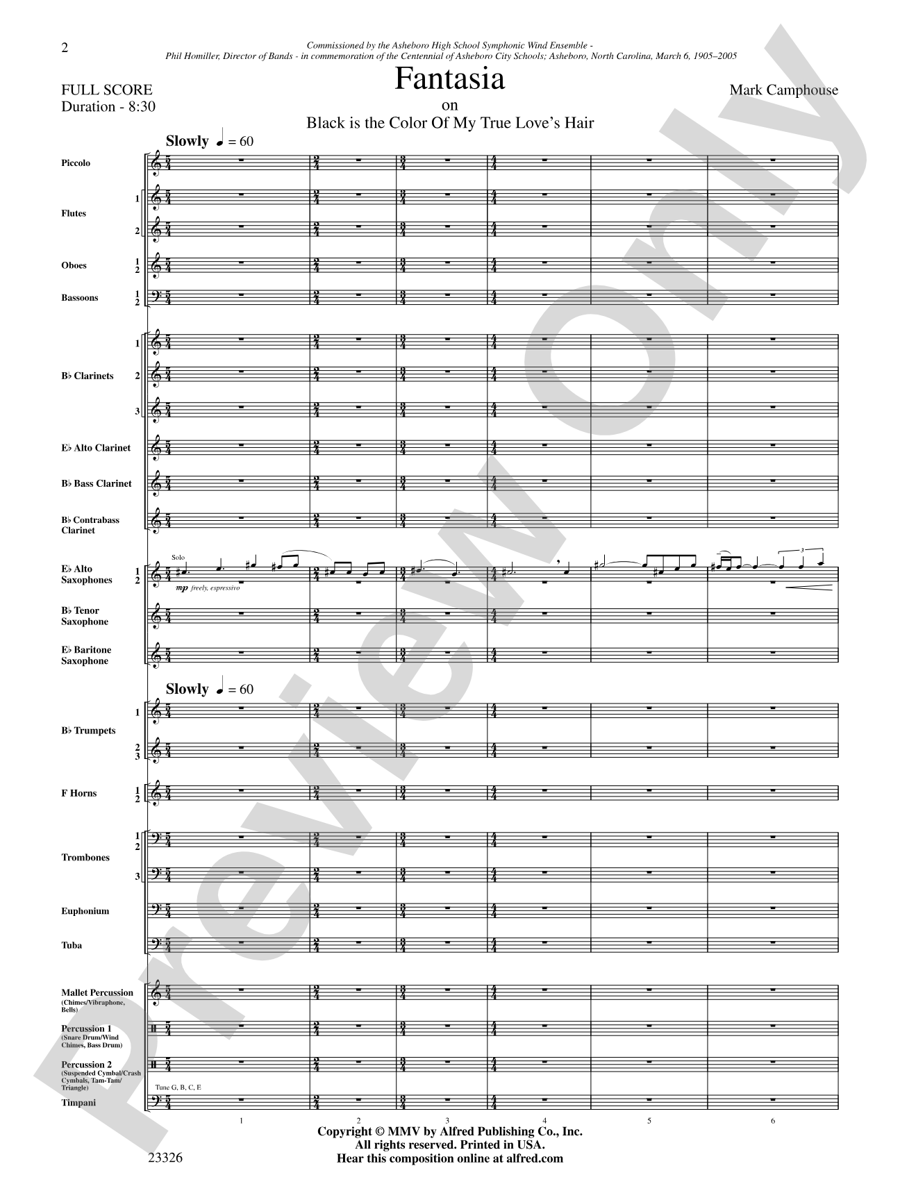 Fantasia (on "Black Is the Color of My True Love's Hair"): Concert Band Conductor Score & Parts