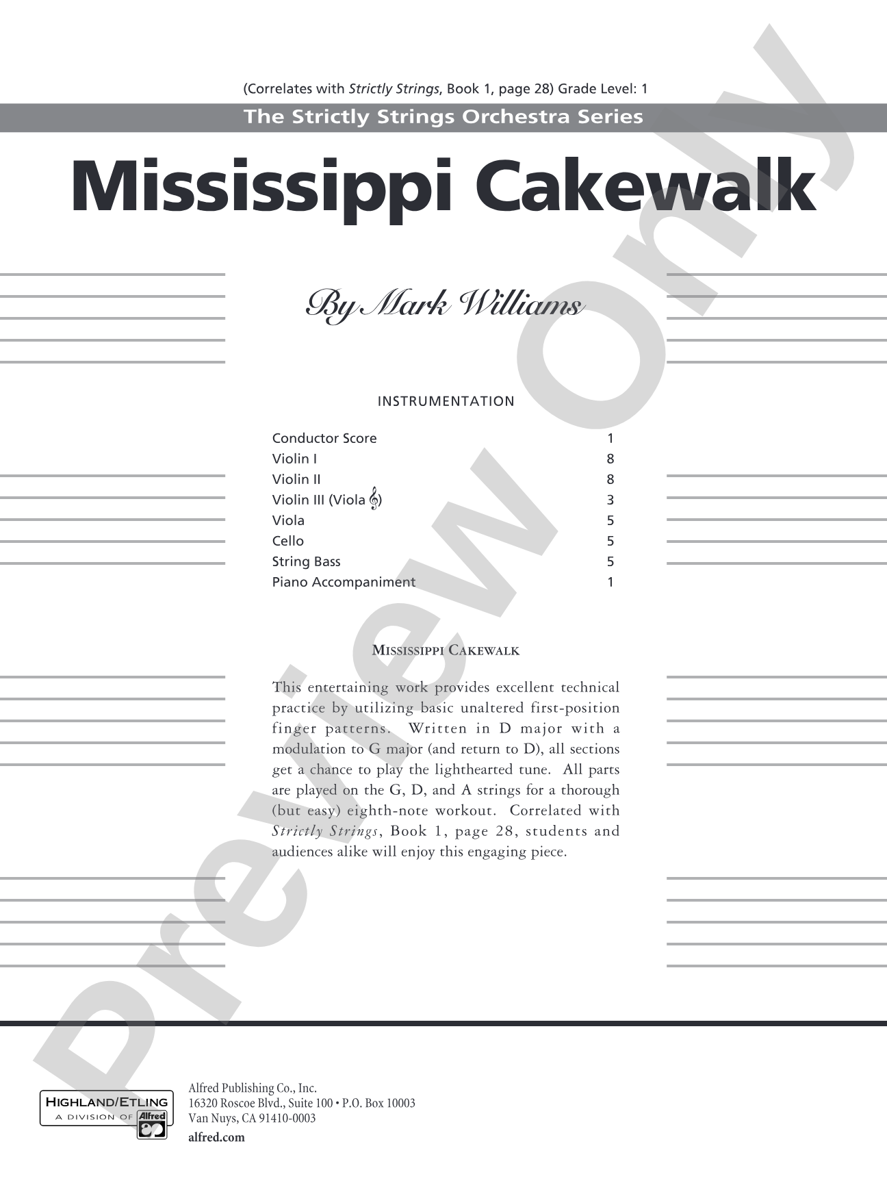Mississippi Cakewalk: String Orchestra Conductor Score & Parts