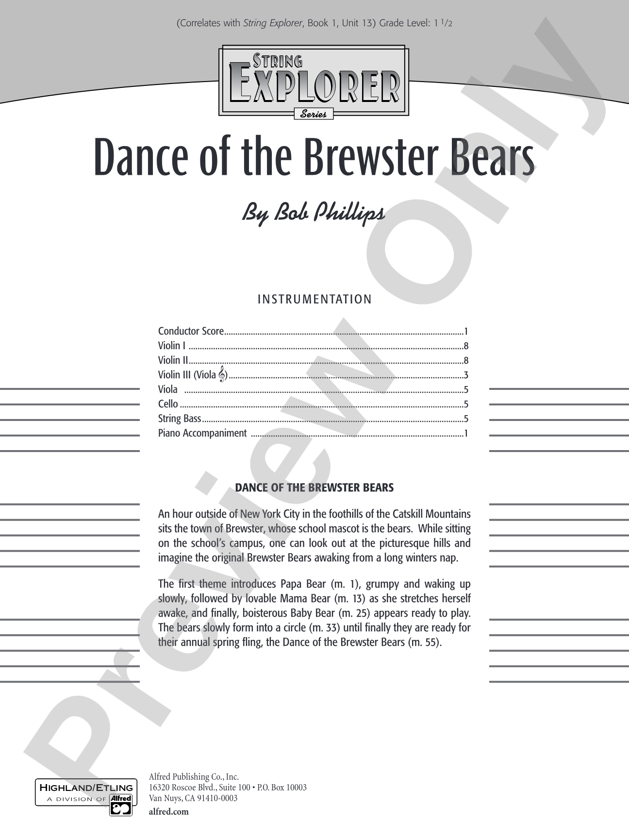 Dance of the Brewster Bears: String Orchestra Conductor Score & Parts