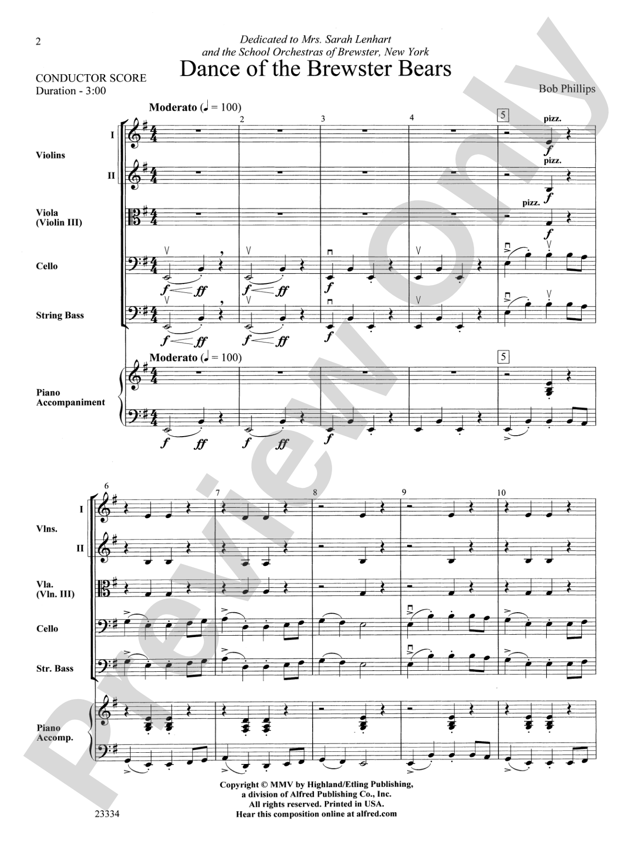 Dance of the Brewster Bears: String Orchestra Conductor Score & Parts