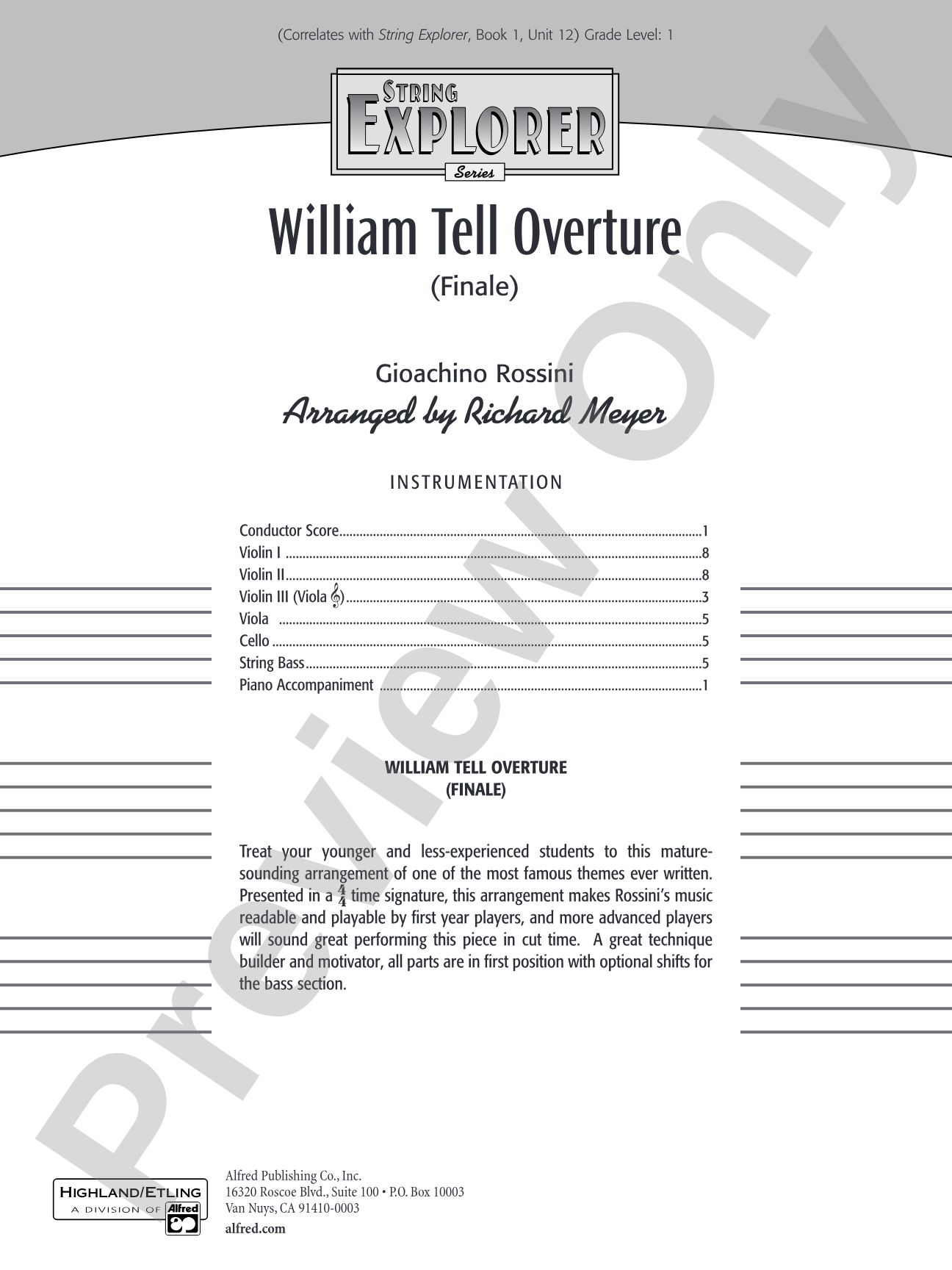William Tell Overture: String Orchestra Conductor Score & Parts