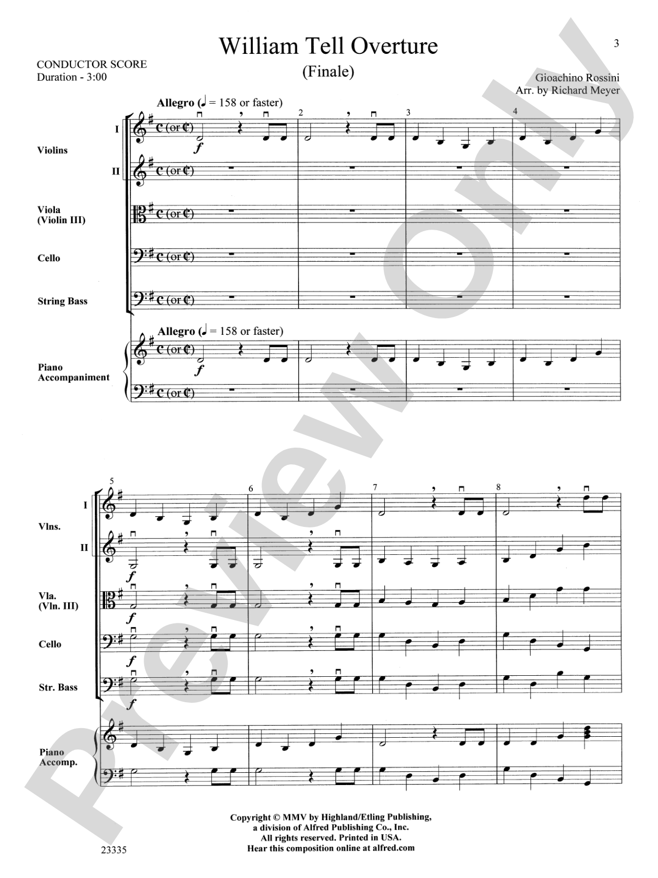 William Tell Overture: String Orchestra Conductor Score & Parts