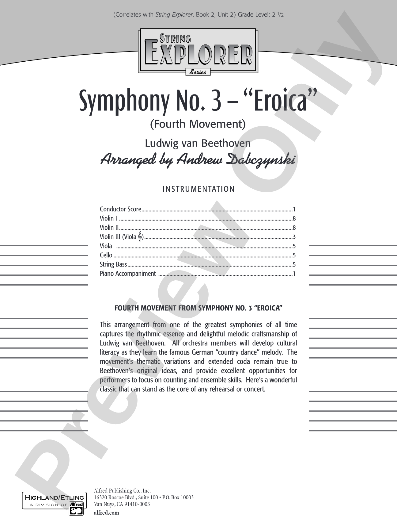 Symphony No. 3 - Eroica (4th Movement): String Orchestra Conductor Score & Parts