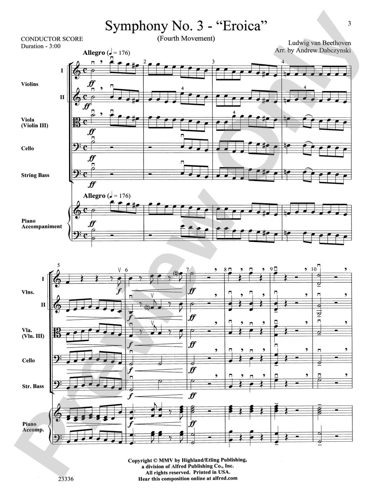 Symphony No. 3 - Eroica (4th Movement): String Orchestra Conductor Score & Parts