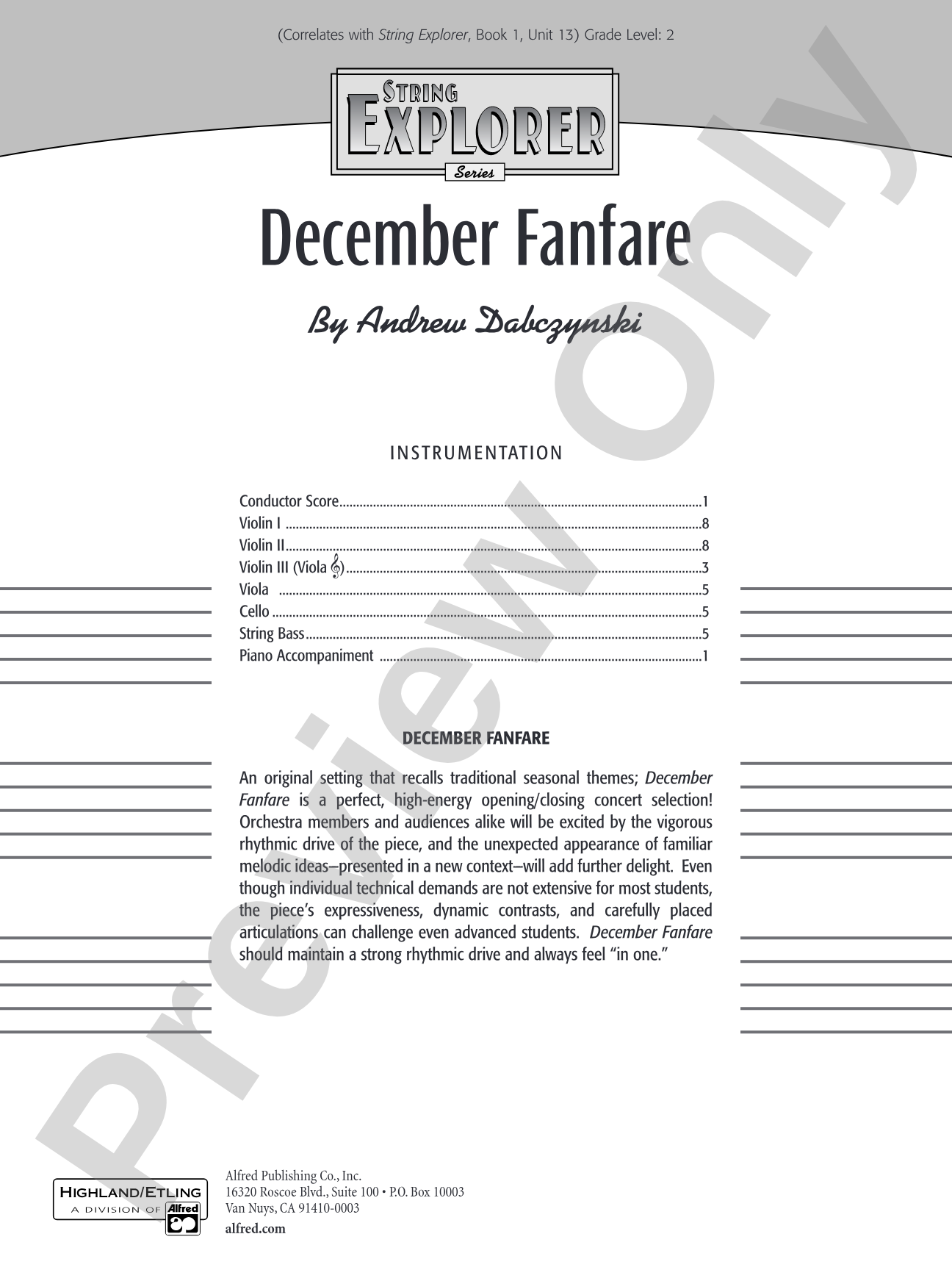 December Fanfare: String Orchestra Conductor Score & Parts