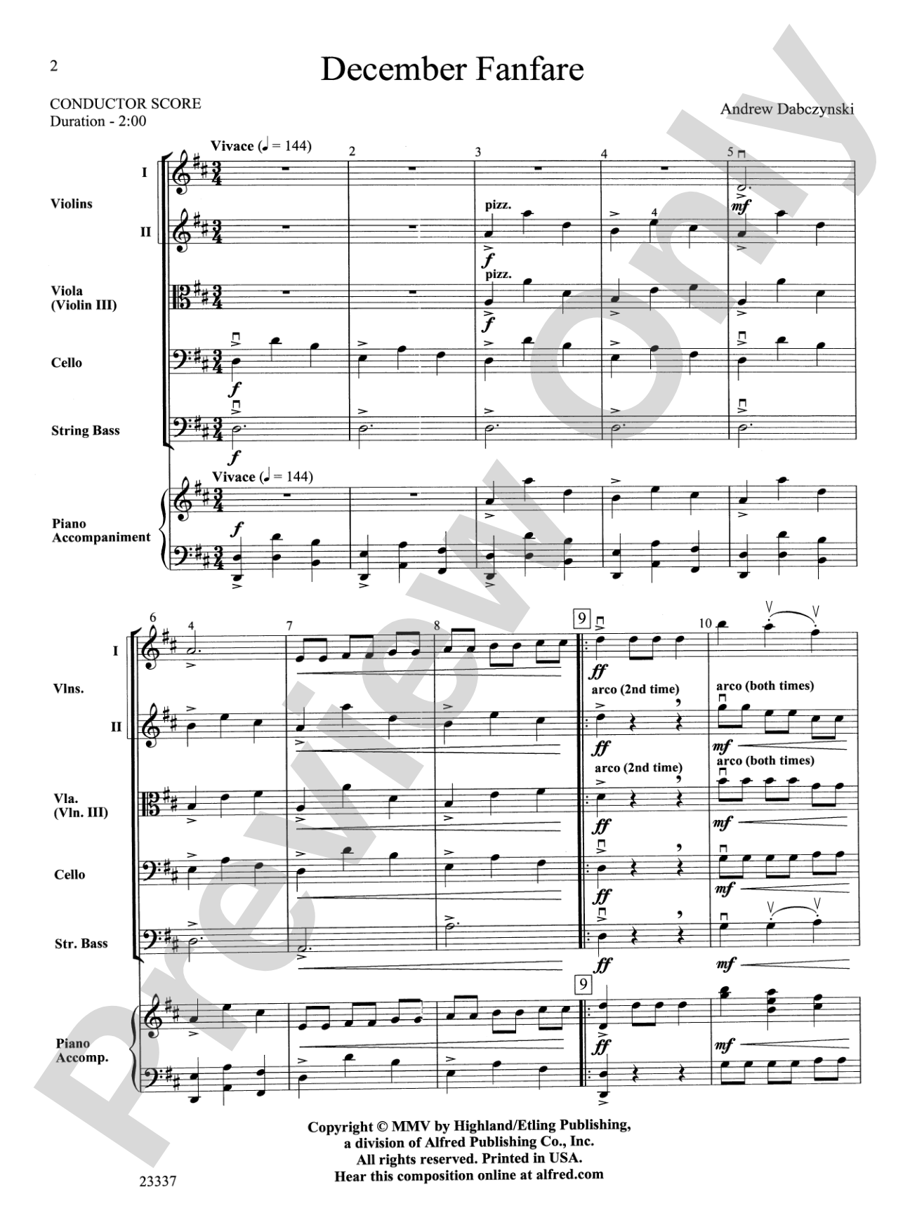 December Fanfare: String Orchestra Conductor Score & Parts