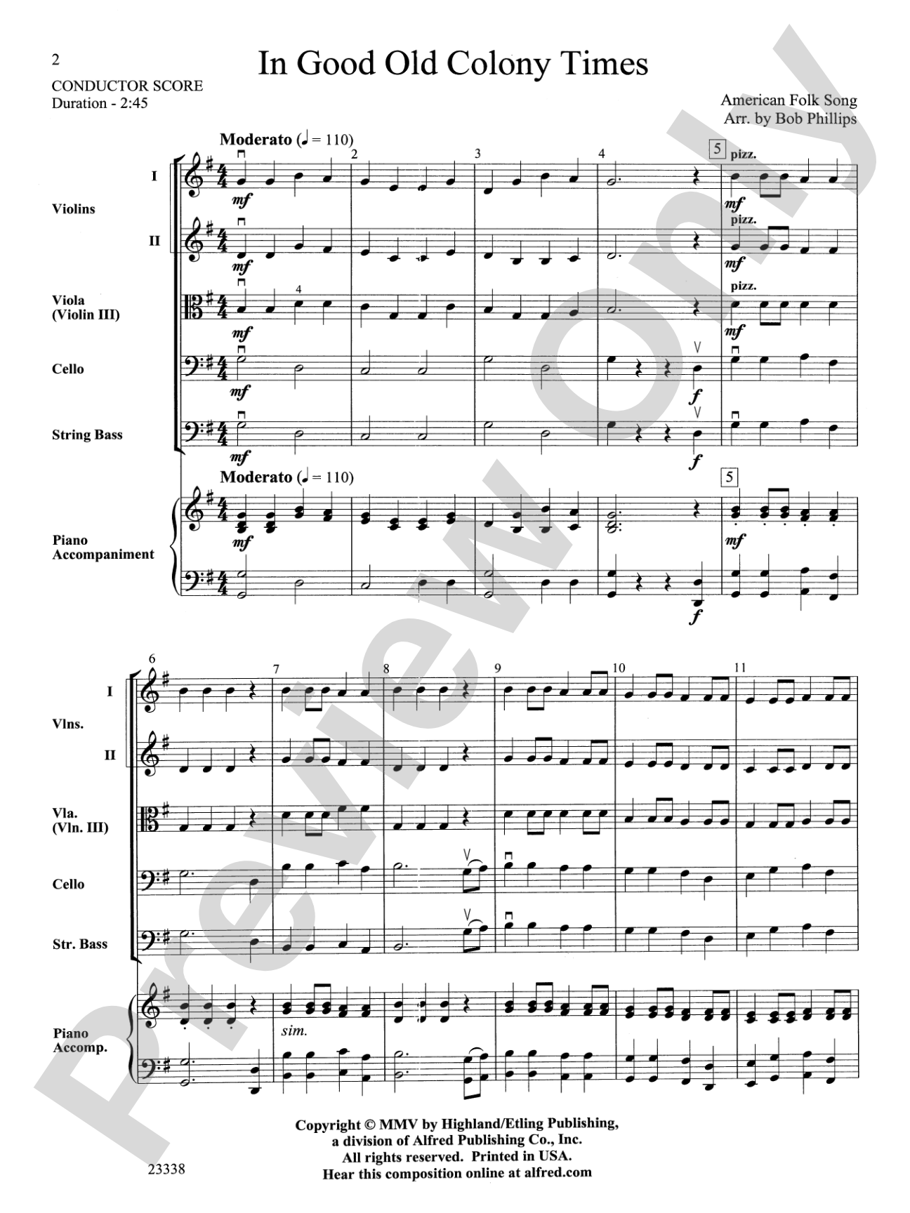 In Good Old Colony Times: String Orchestra Conductor Score & Parts