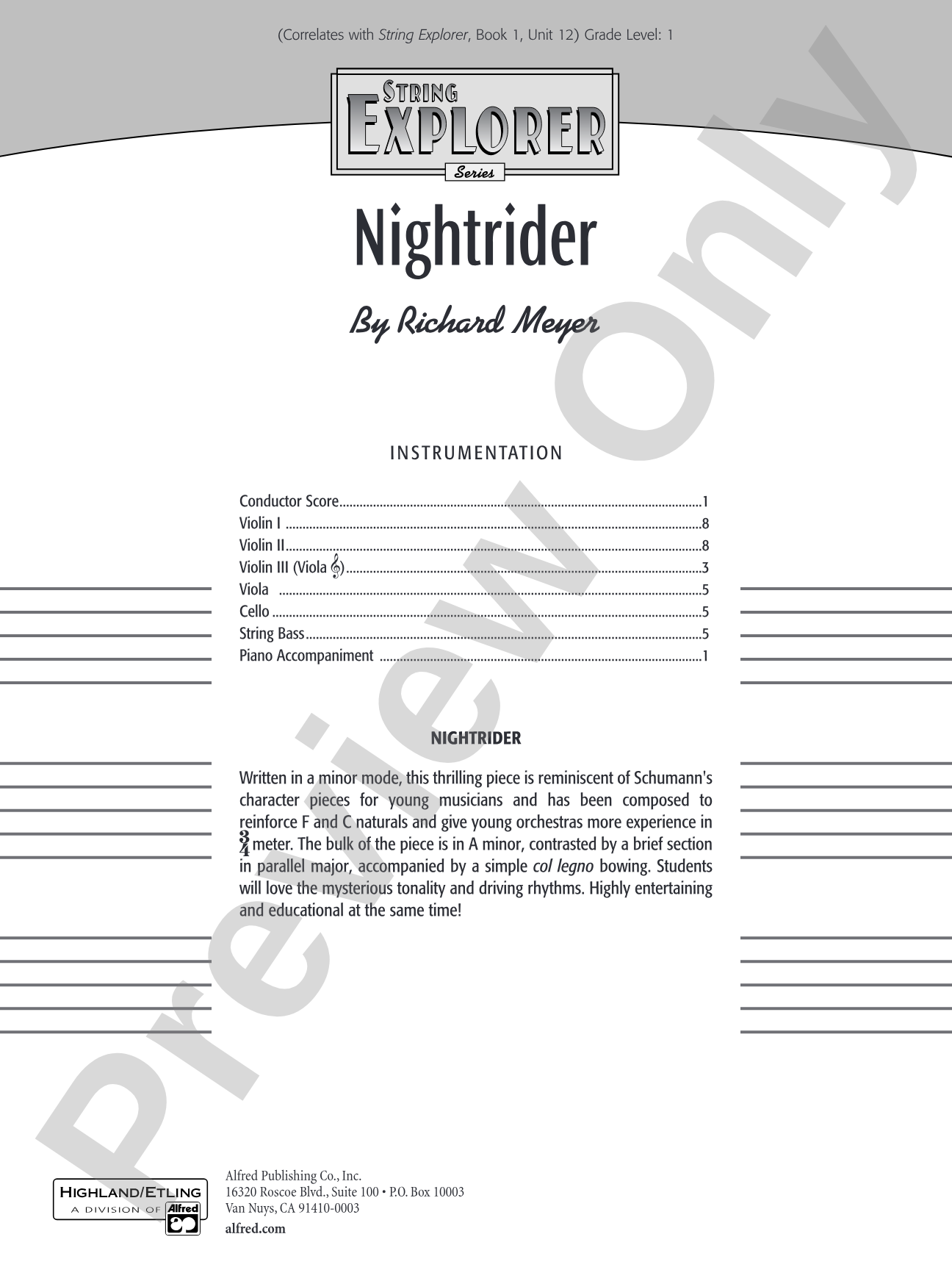 Nightrider: String Orchestra Conductor Score & Parts