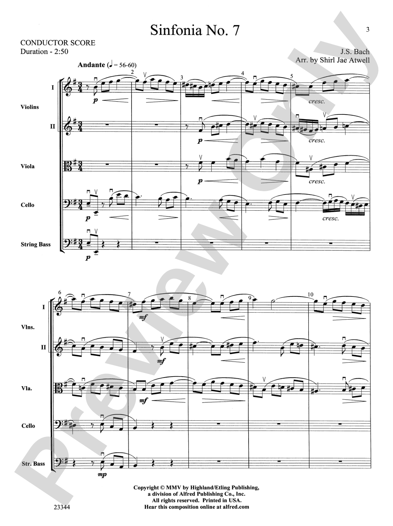 Sinfonia No. 7: String Orchestra Conductor Score & Parts