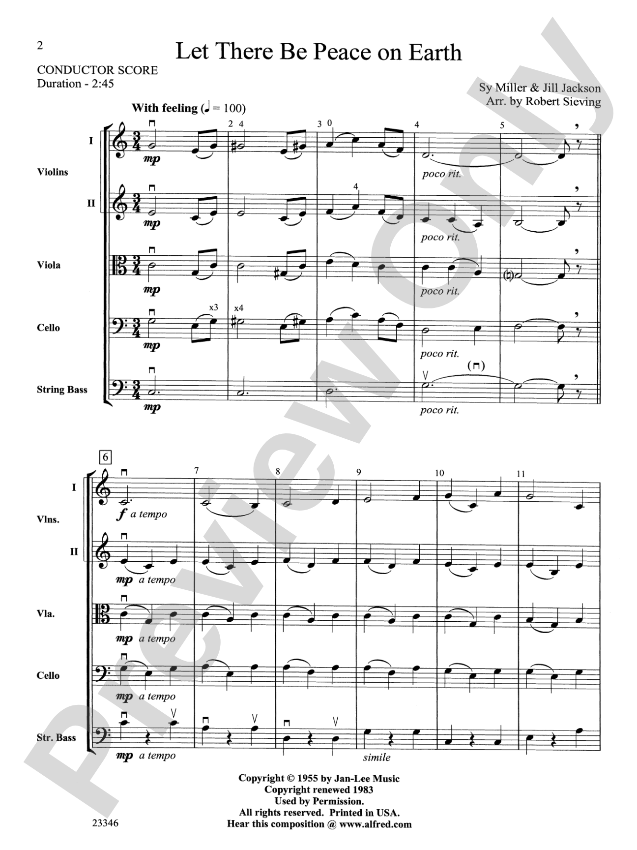 Let There Be Peace on Earth: String Orchestra Conductor Score & Parts