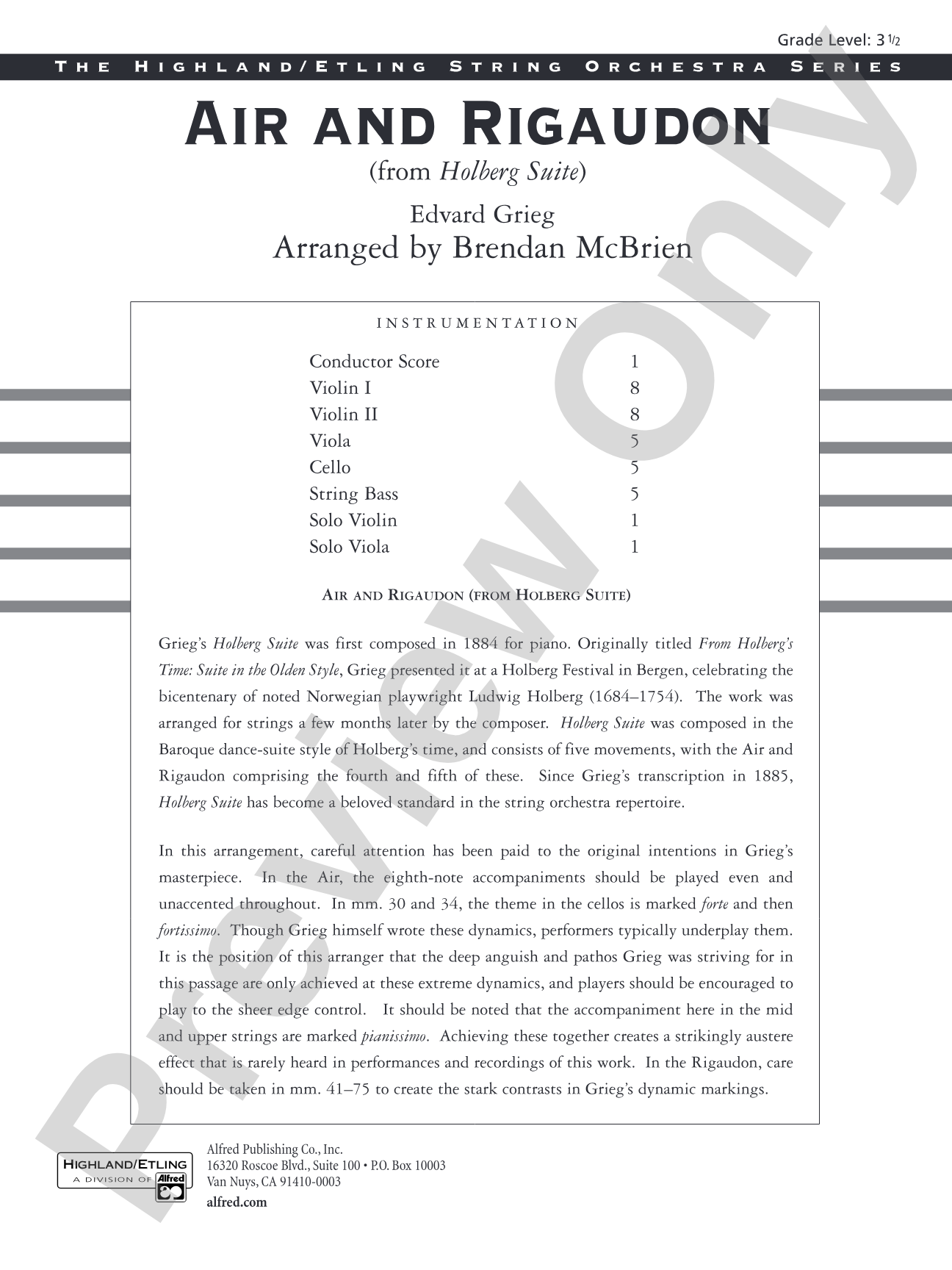 Air and Rigaudon: String Orchestra Conductor Score & Parts
