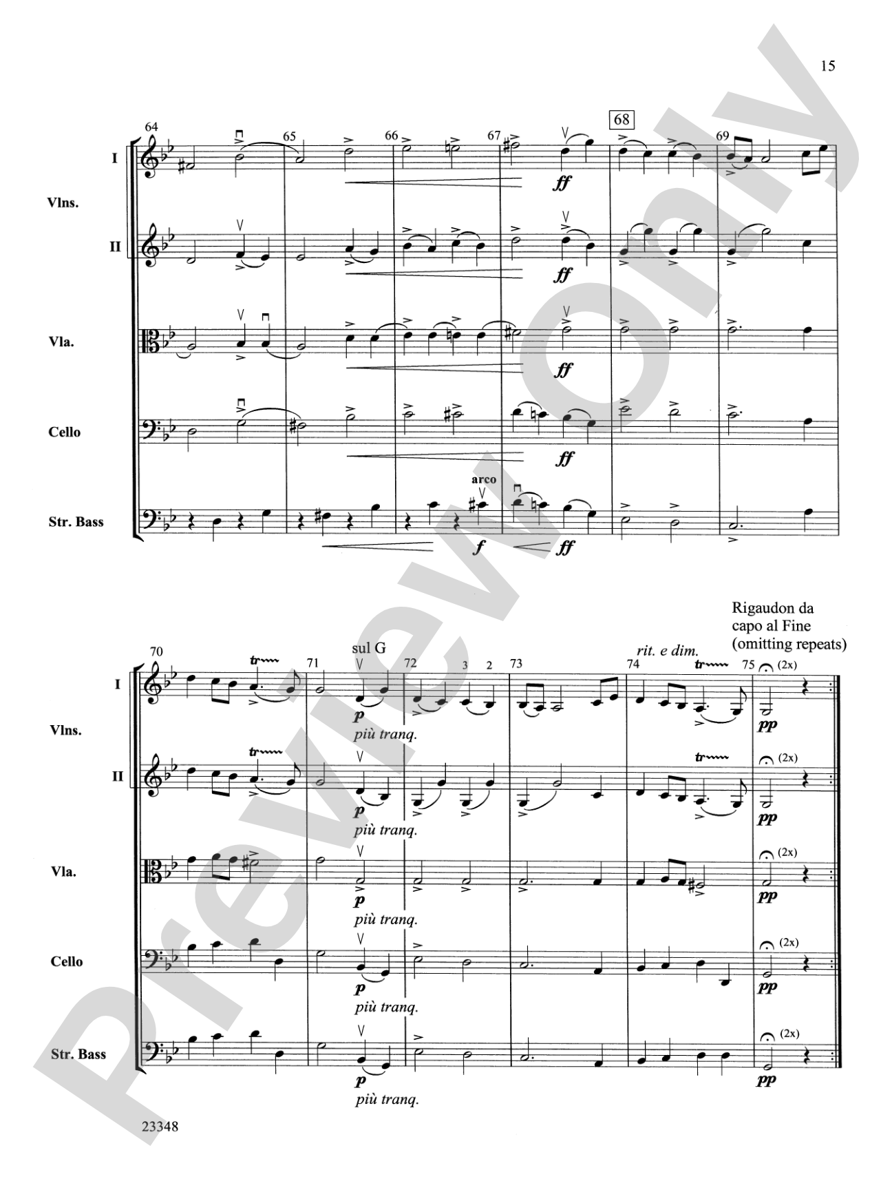 Air and Rigaudon: String Orchestra Conductor Score & Parts