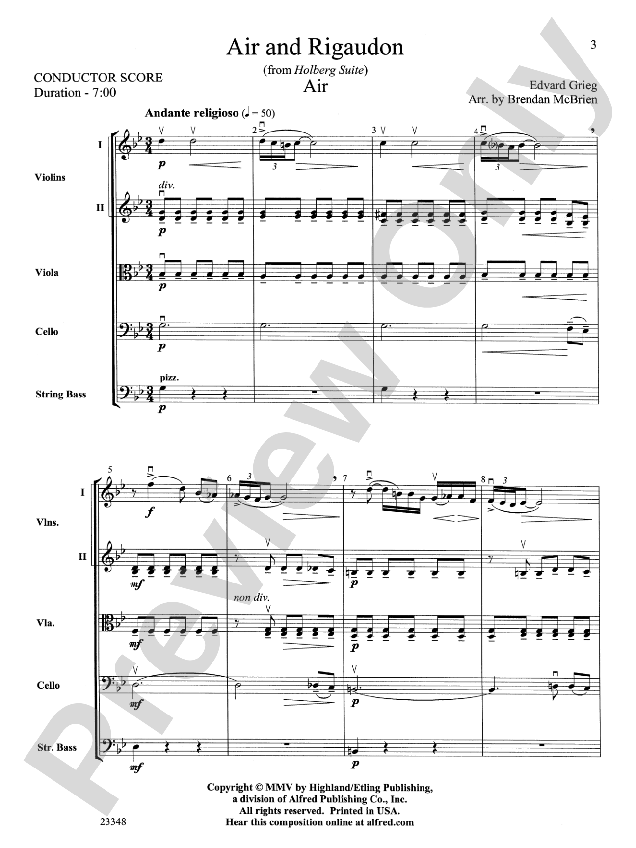 Air and Rigaudon: String Orchestra Conductor Score & Parts