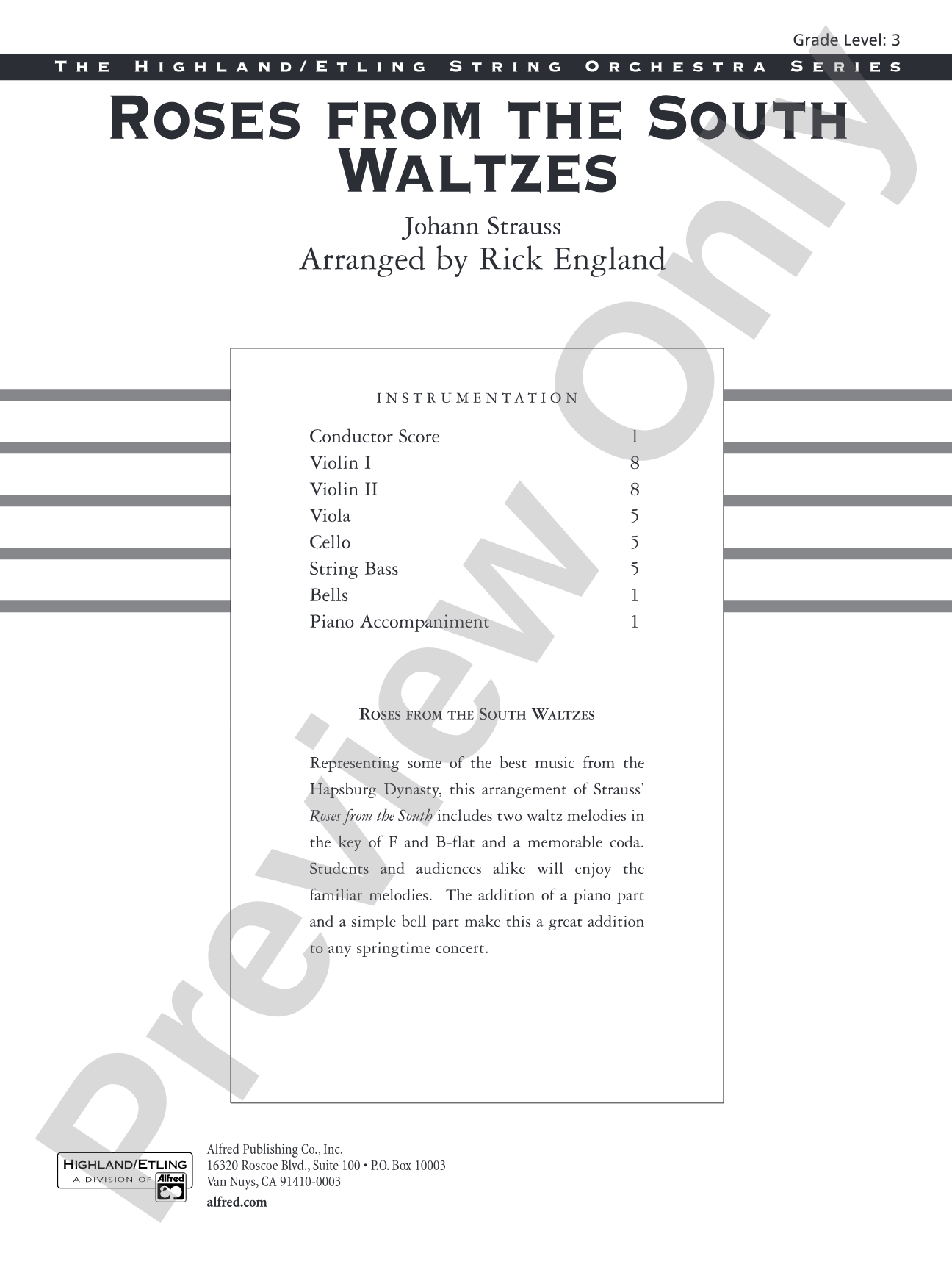 Roses from the South Waltzes: String Orchestra Conductor Score & Parts