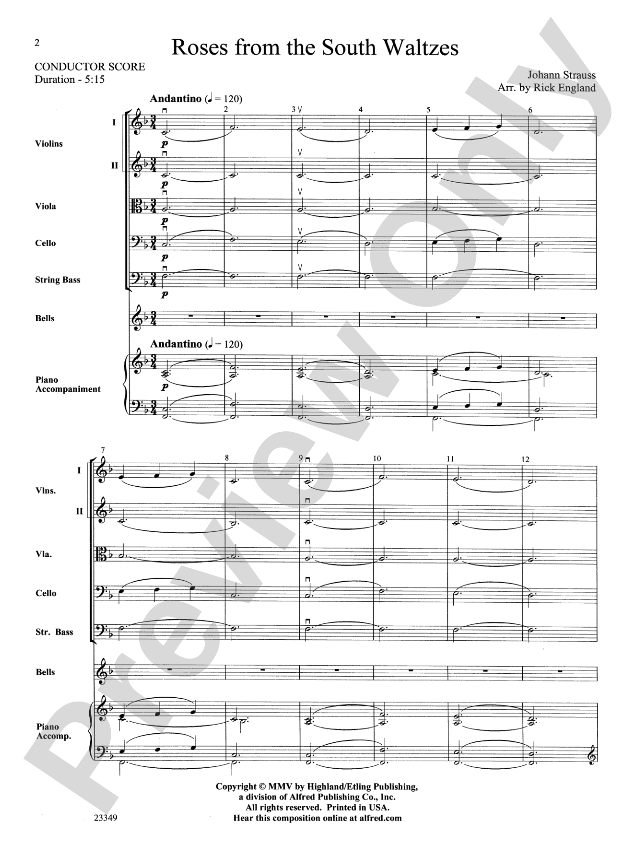 Roses from the South Waltzes: String Orchestra Conductor Score & Parts