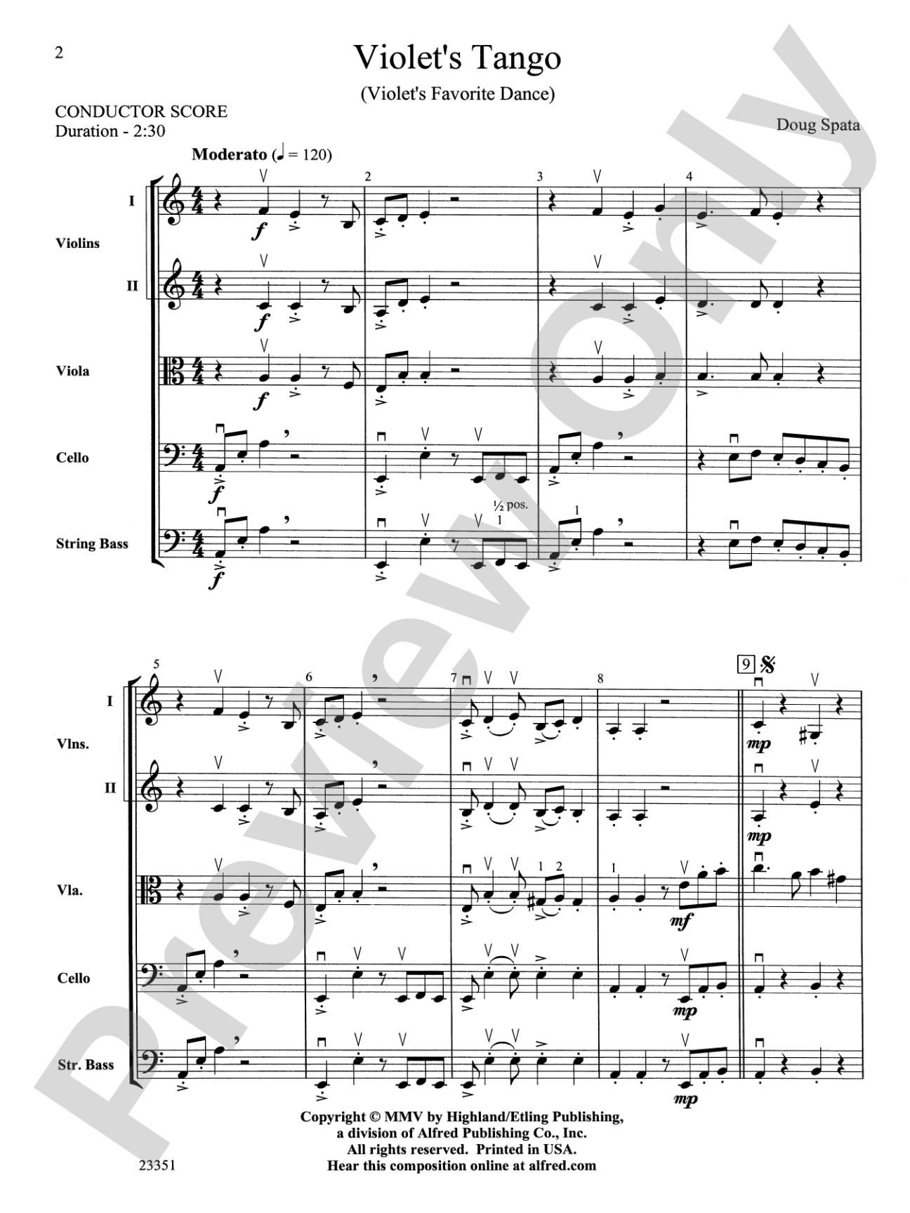 Violet's Tango: String Orchestra Conductor Score & Parts