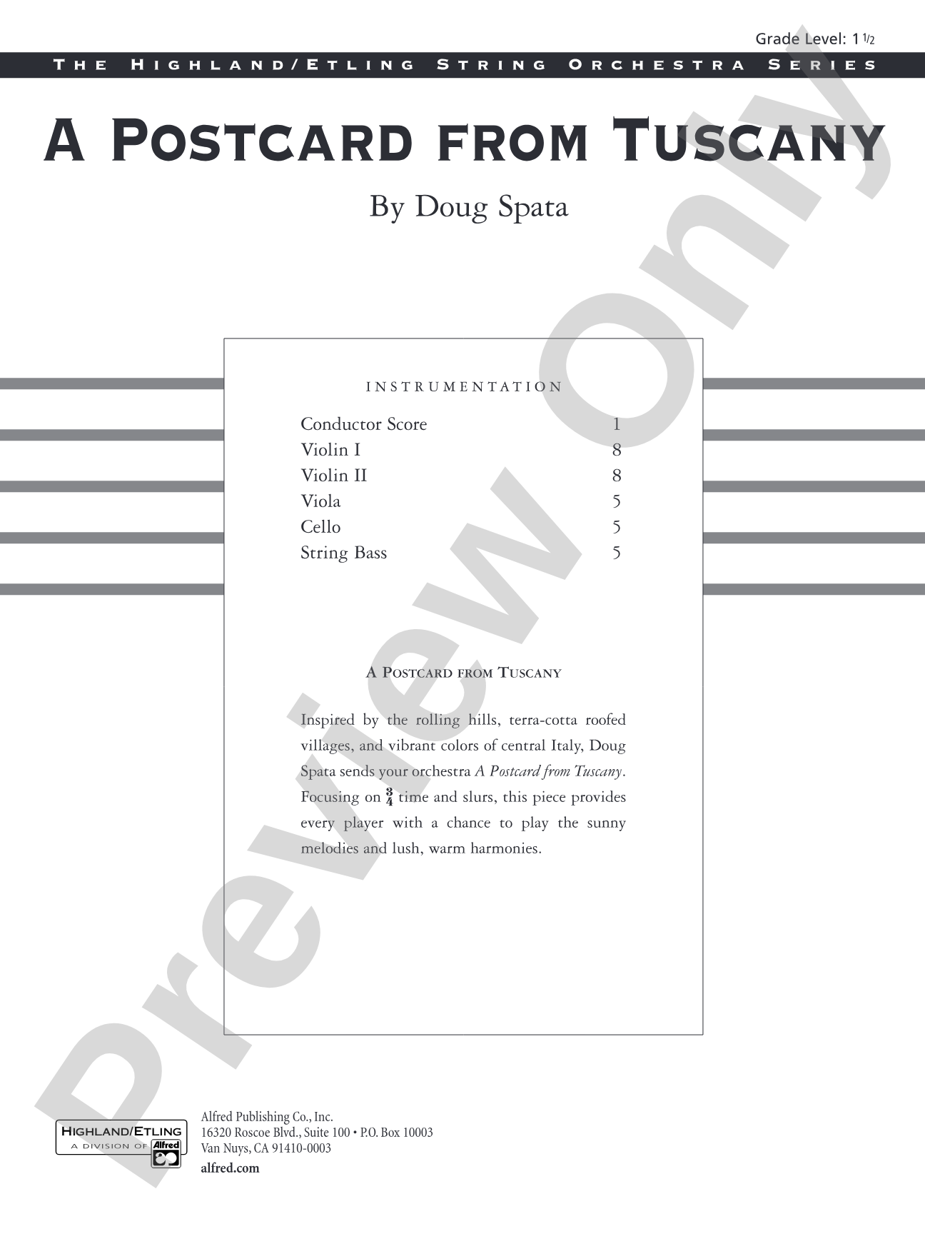 A Postcard from Tuscany: String Orchestra Conductor Score & Parts