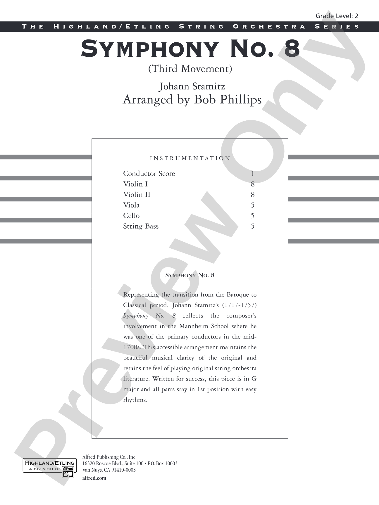 Symphony No. 8: String Orchestra Conductor Score & Parts