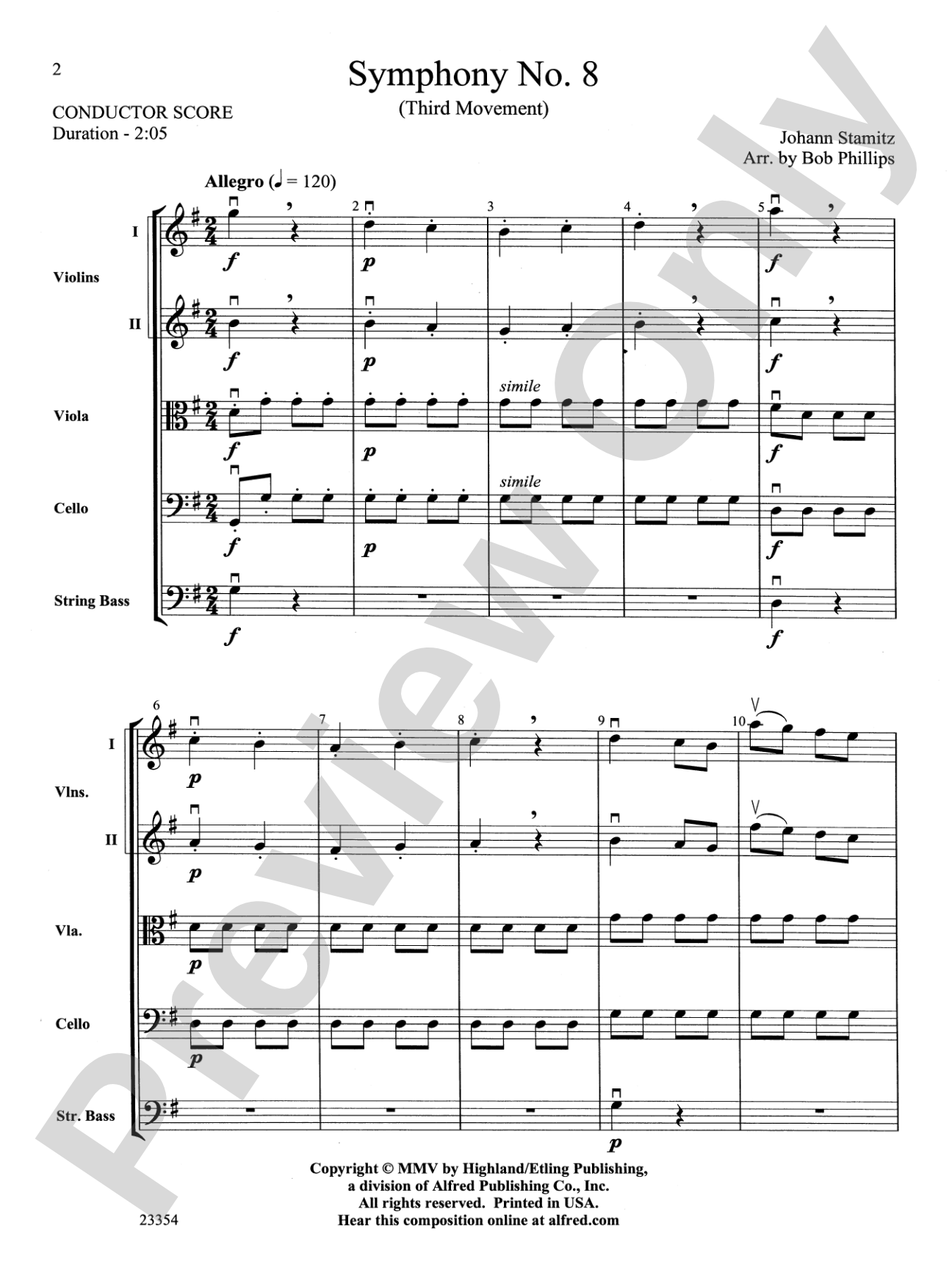 Symphony No. 8: String Orchestra Conductor Score & Parts