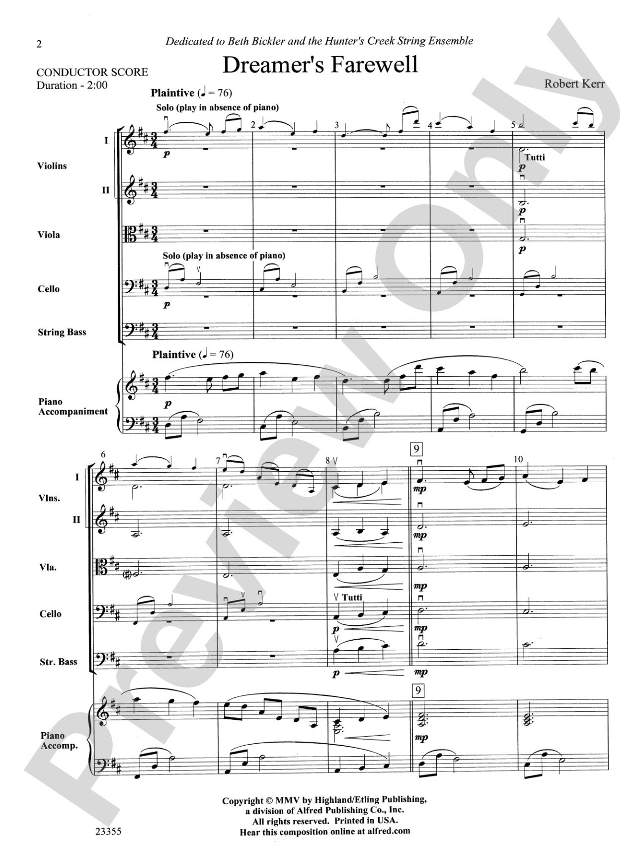 Dreamer's Farewell: String Orchestra Conductor Score & Parts