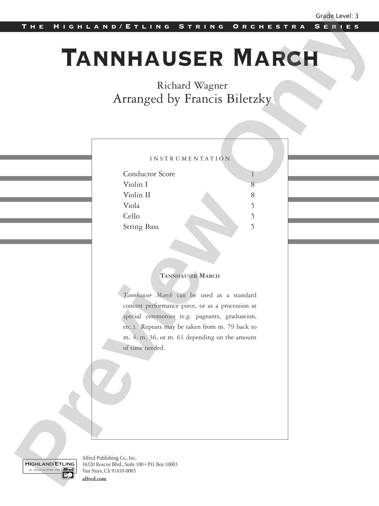 Tannhäuser March: String Orchestra Conductor Score & Parts