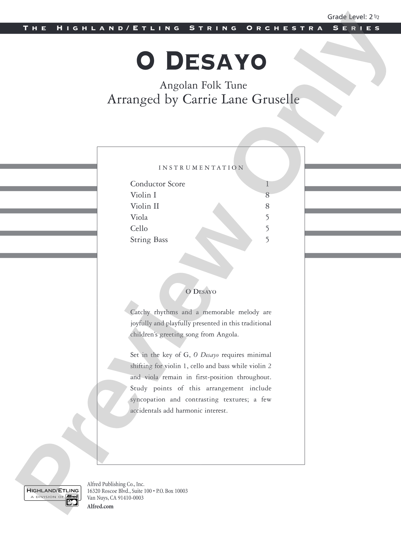 O Desayo: String Orchestra Conductor Score & Parts