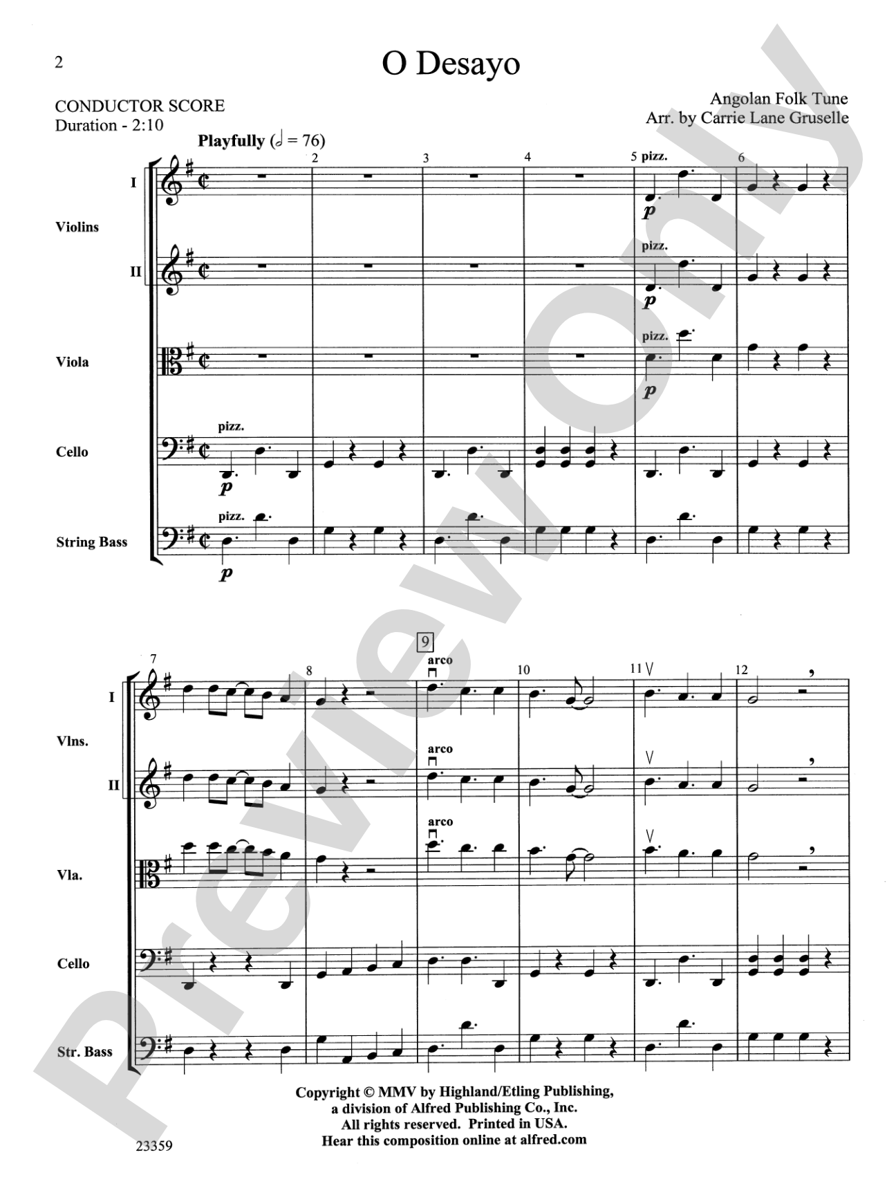 O Desayo: String Orchestra Conductor Score & Parts