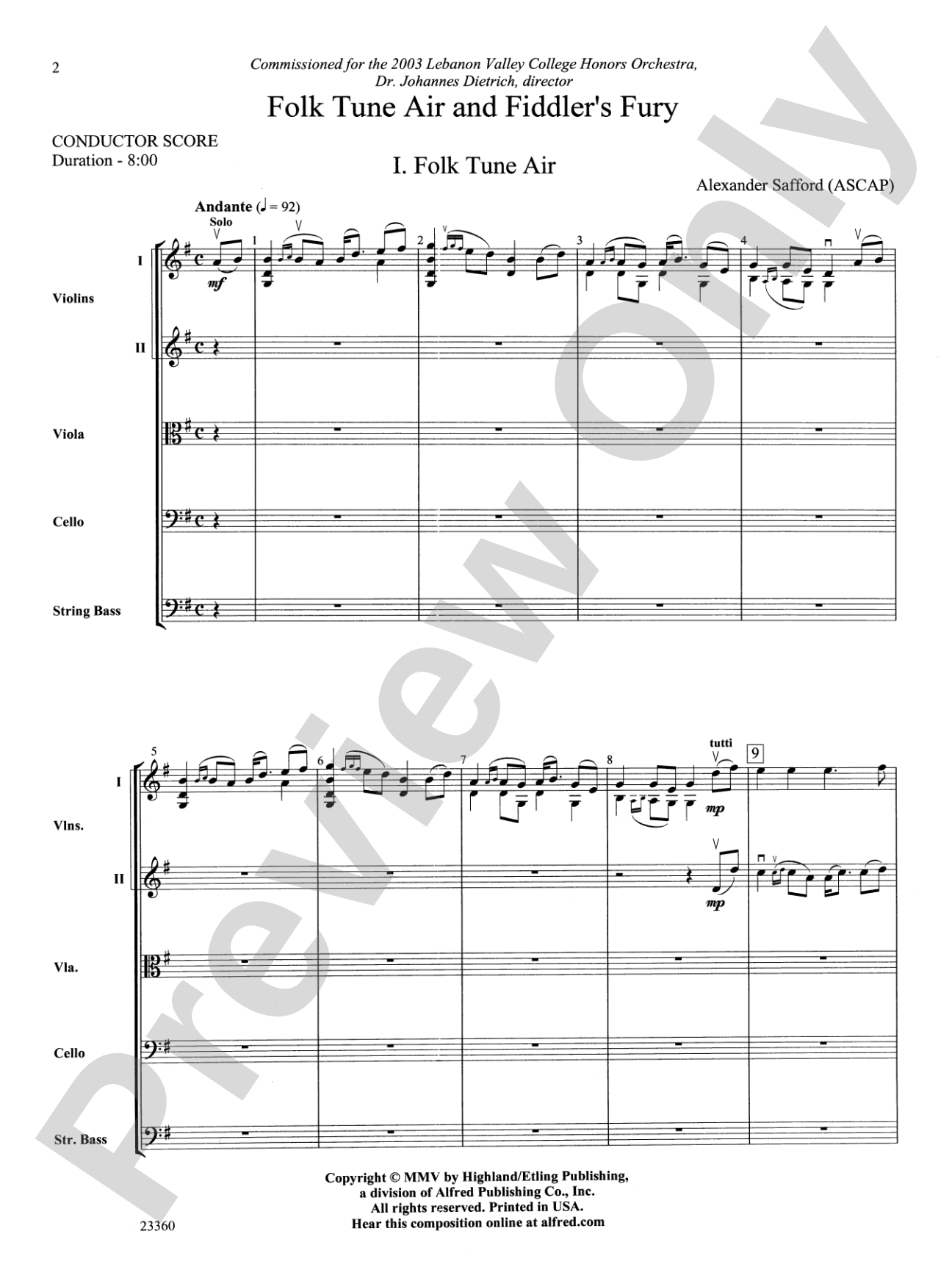 Folk Tune Air and Fiddler's Fury: String Orchestra Conductor Score & Parts