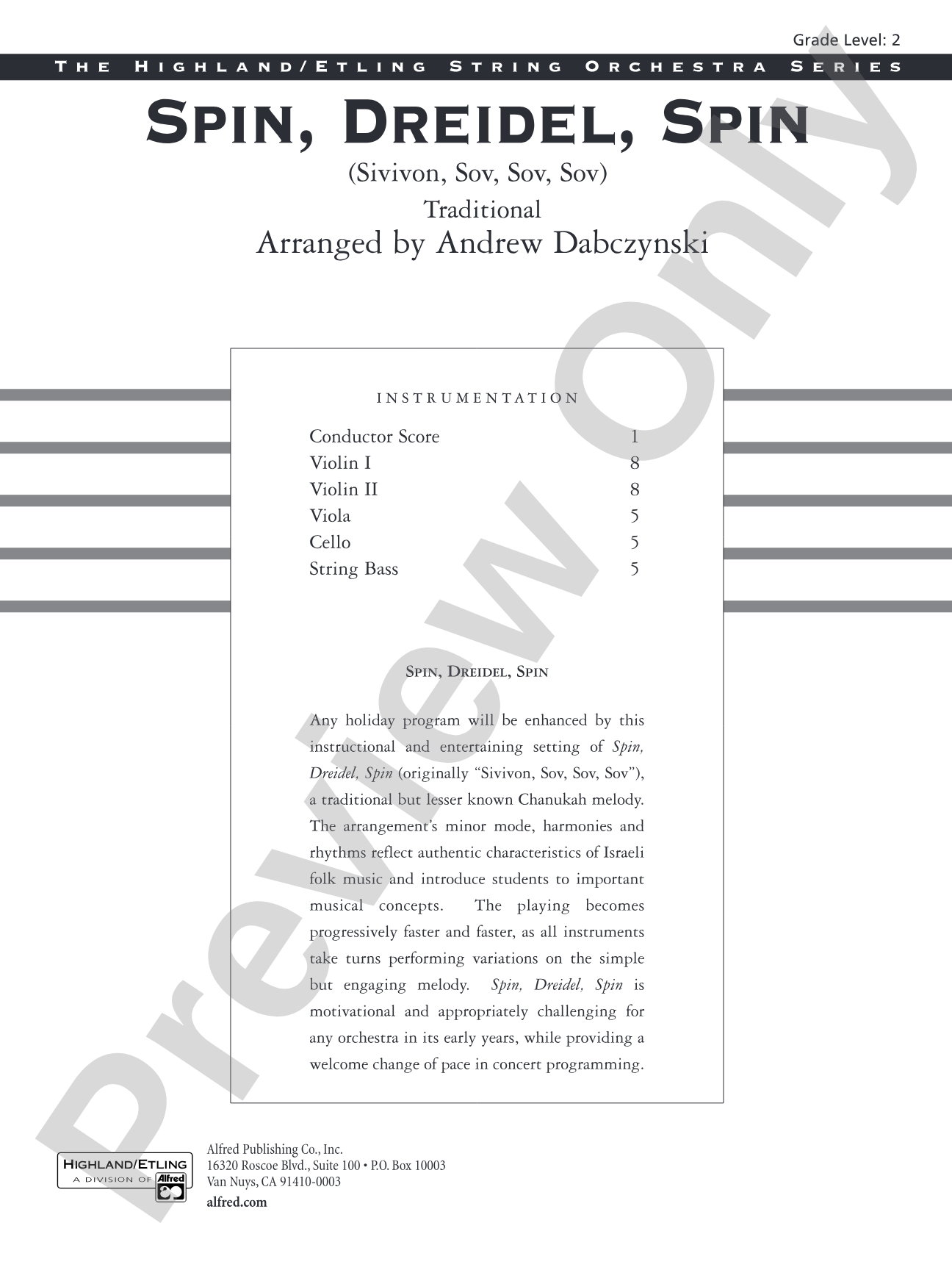 Spin, Dreidel, Spin: String Orchestra Conductor Score & Parts