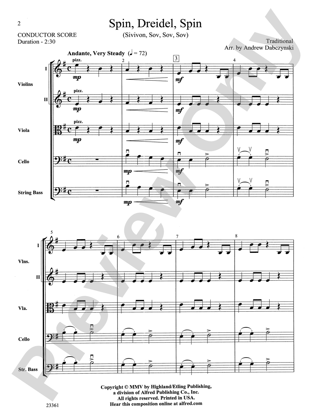 Spin, Dreidel, Spin: String Orchestra Conductor Score & Parts