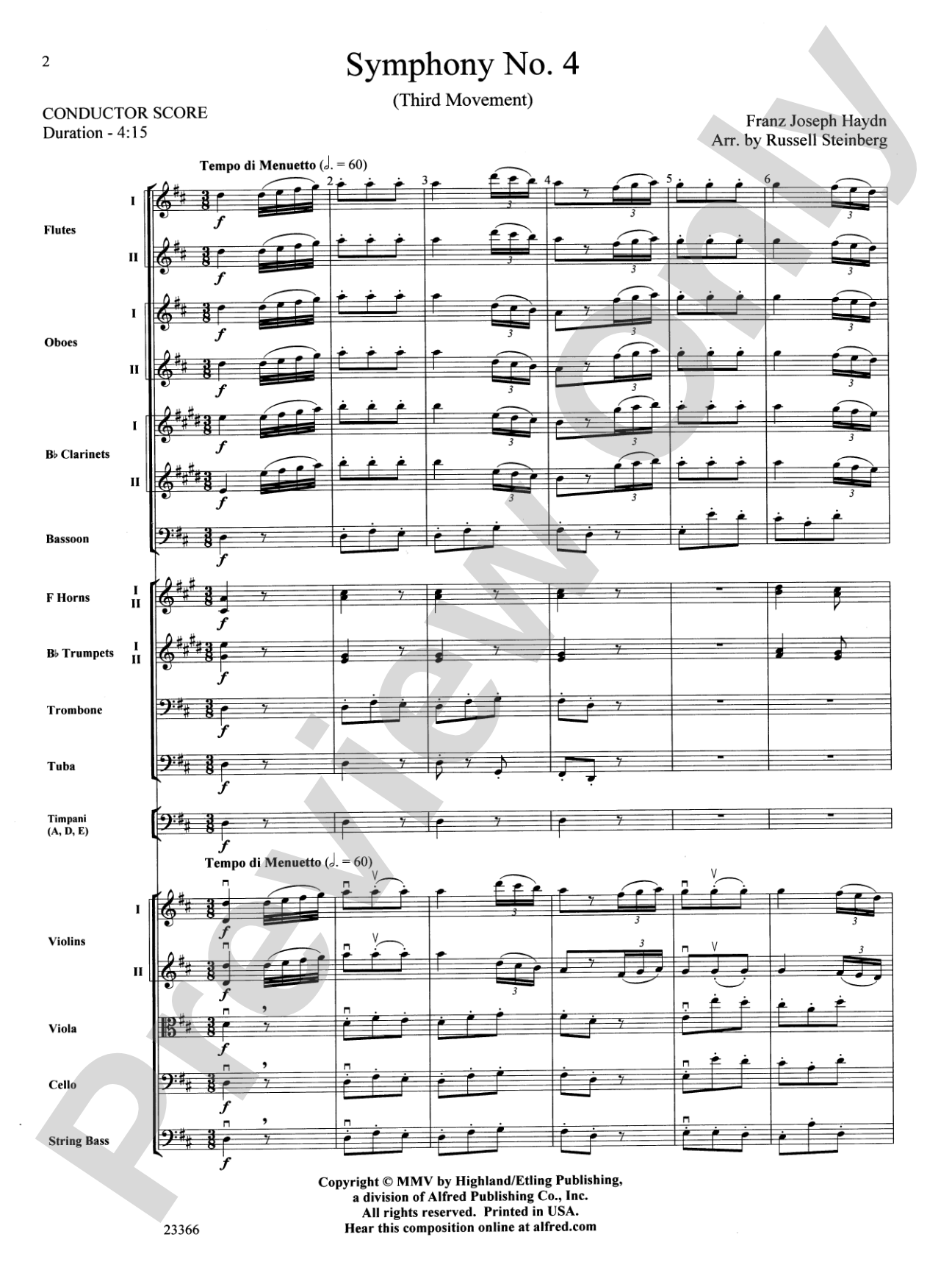 Symphony No. 4 (Third Movement): Full Orchestra Conductor Score & Parts