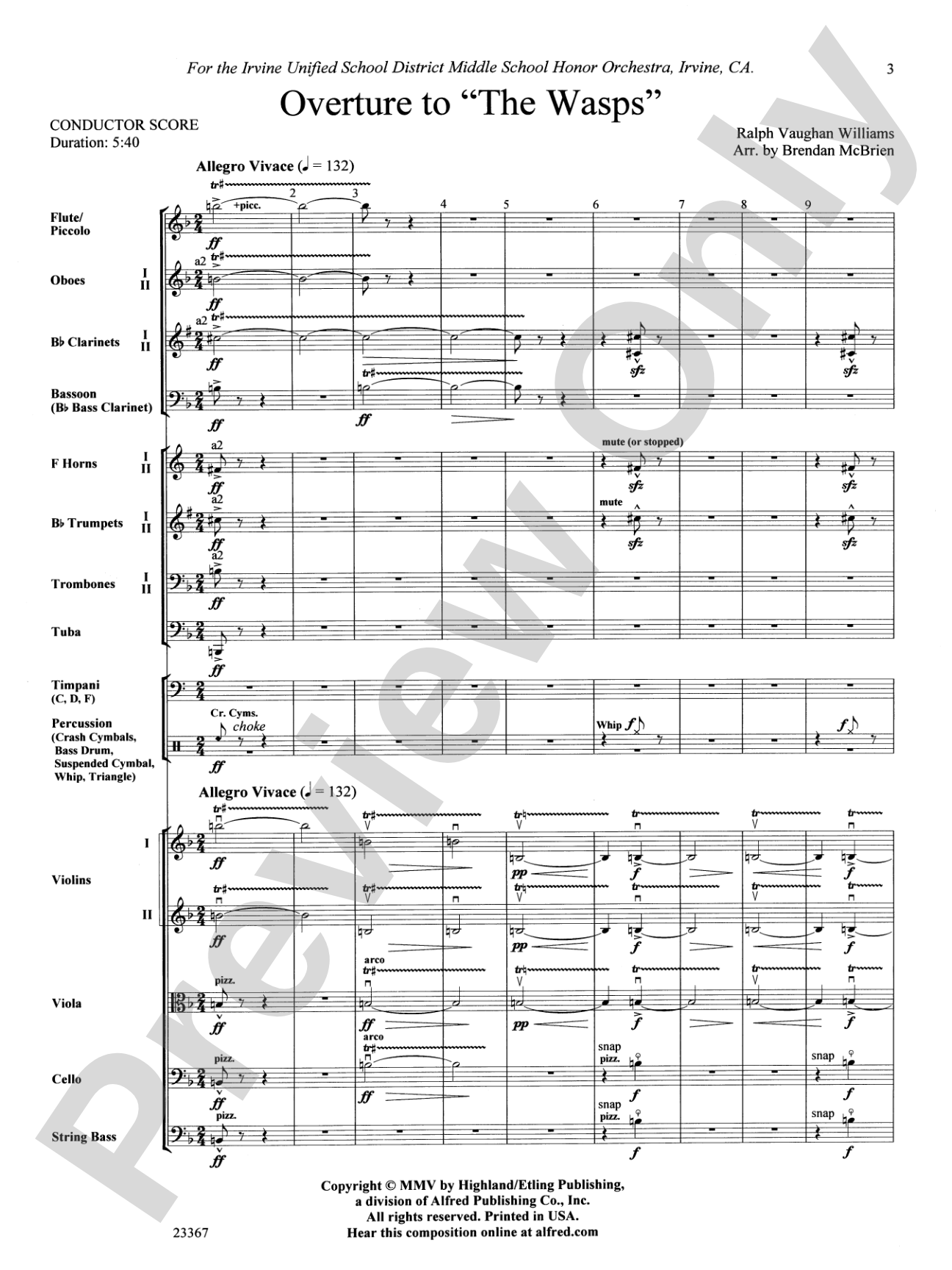 Overture to the Wasps: Full Orchestra Conductor Score & Parts
