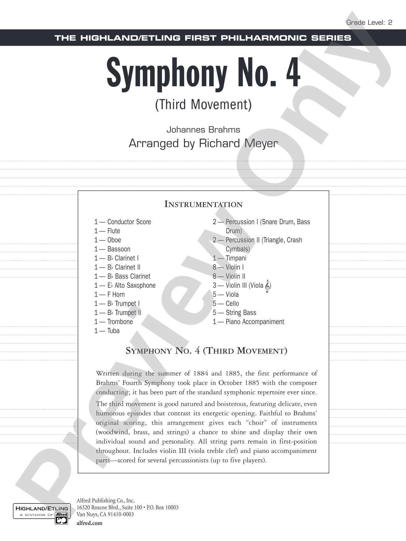 Symphony No. 4: Full Orchestra Conductor Score & Parts