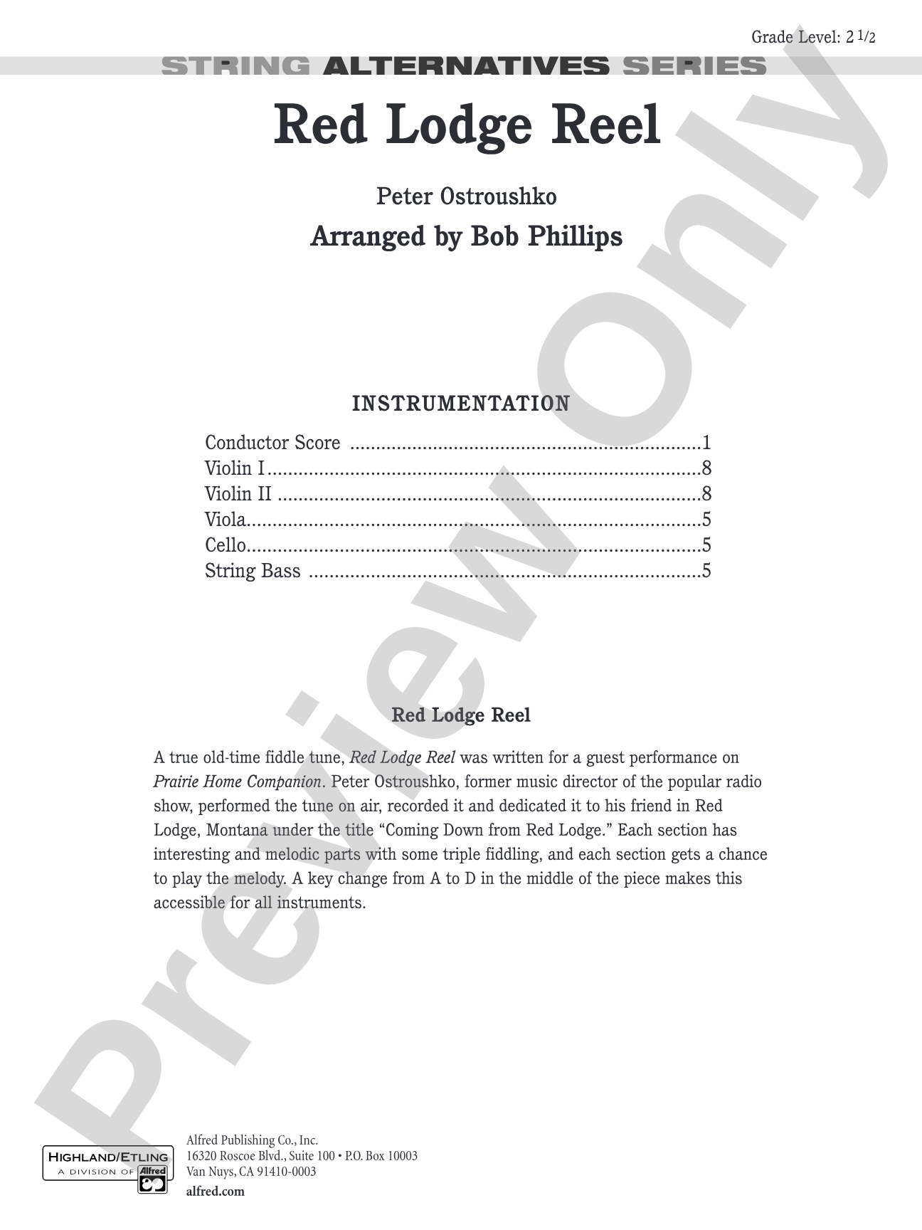 Red Lodge Reel: String Orchestra Conductor Score & Parts