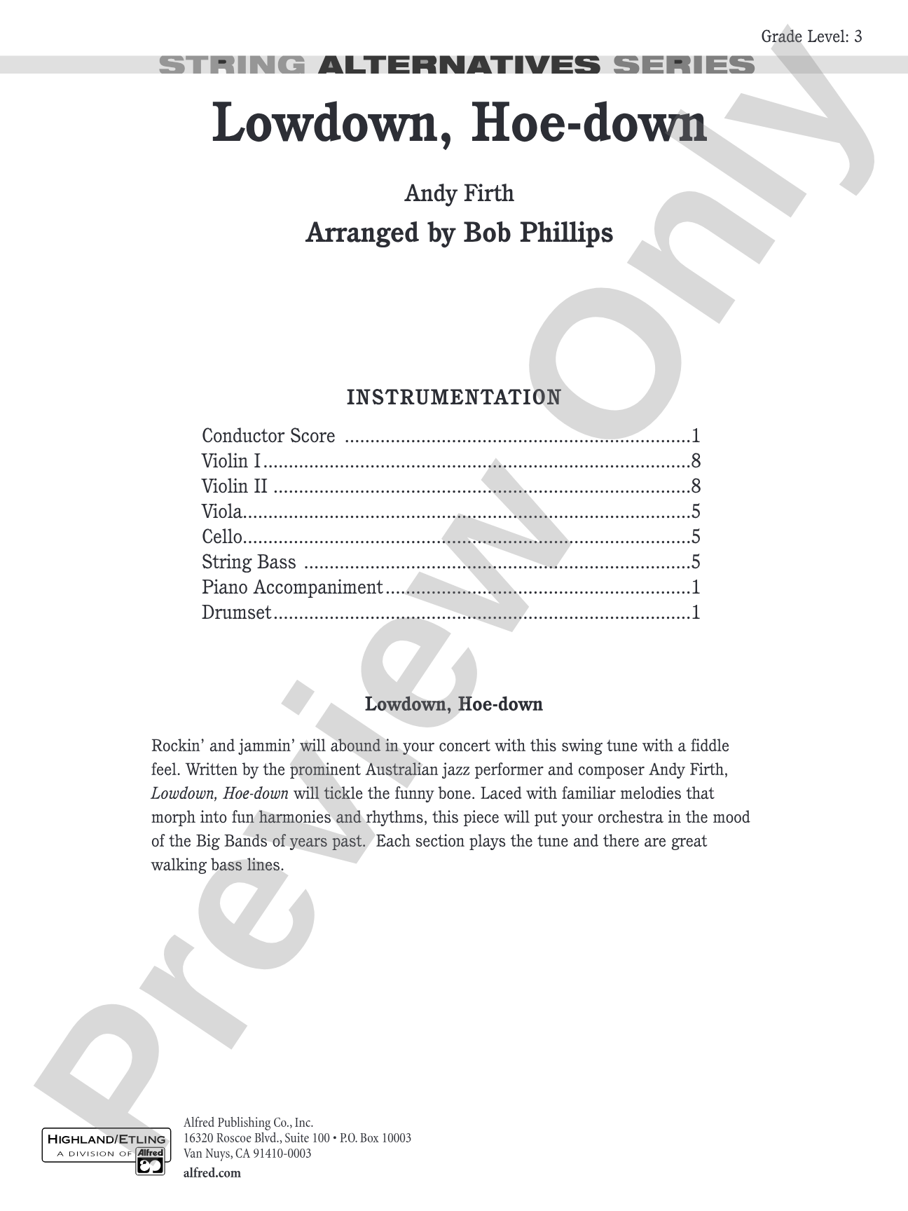 Lowdown, Hoe-down: String Orchestra Conductor Score & Parts