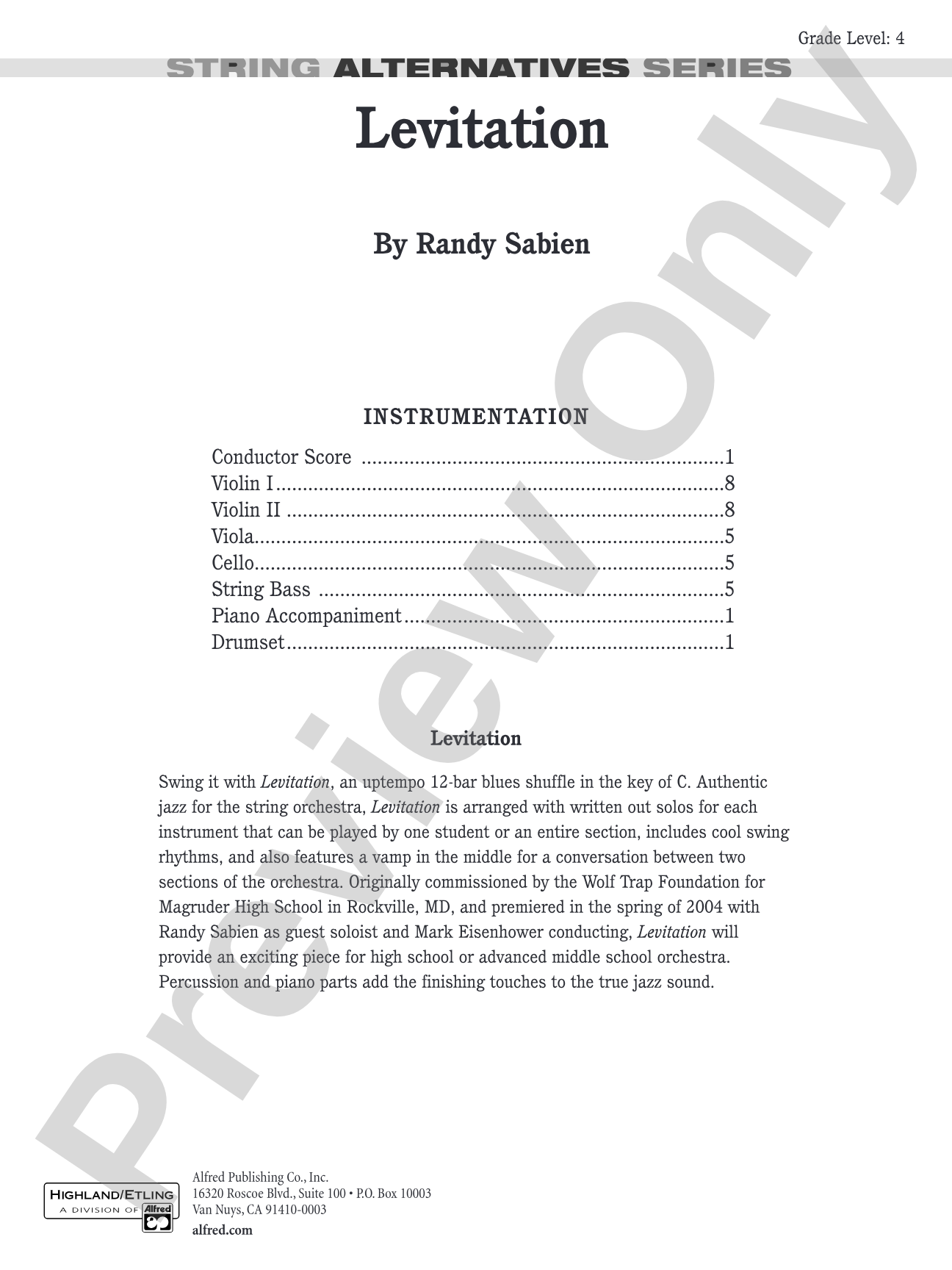 Levitation: String Orchestra Conductor Score & Parts