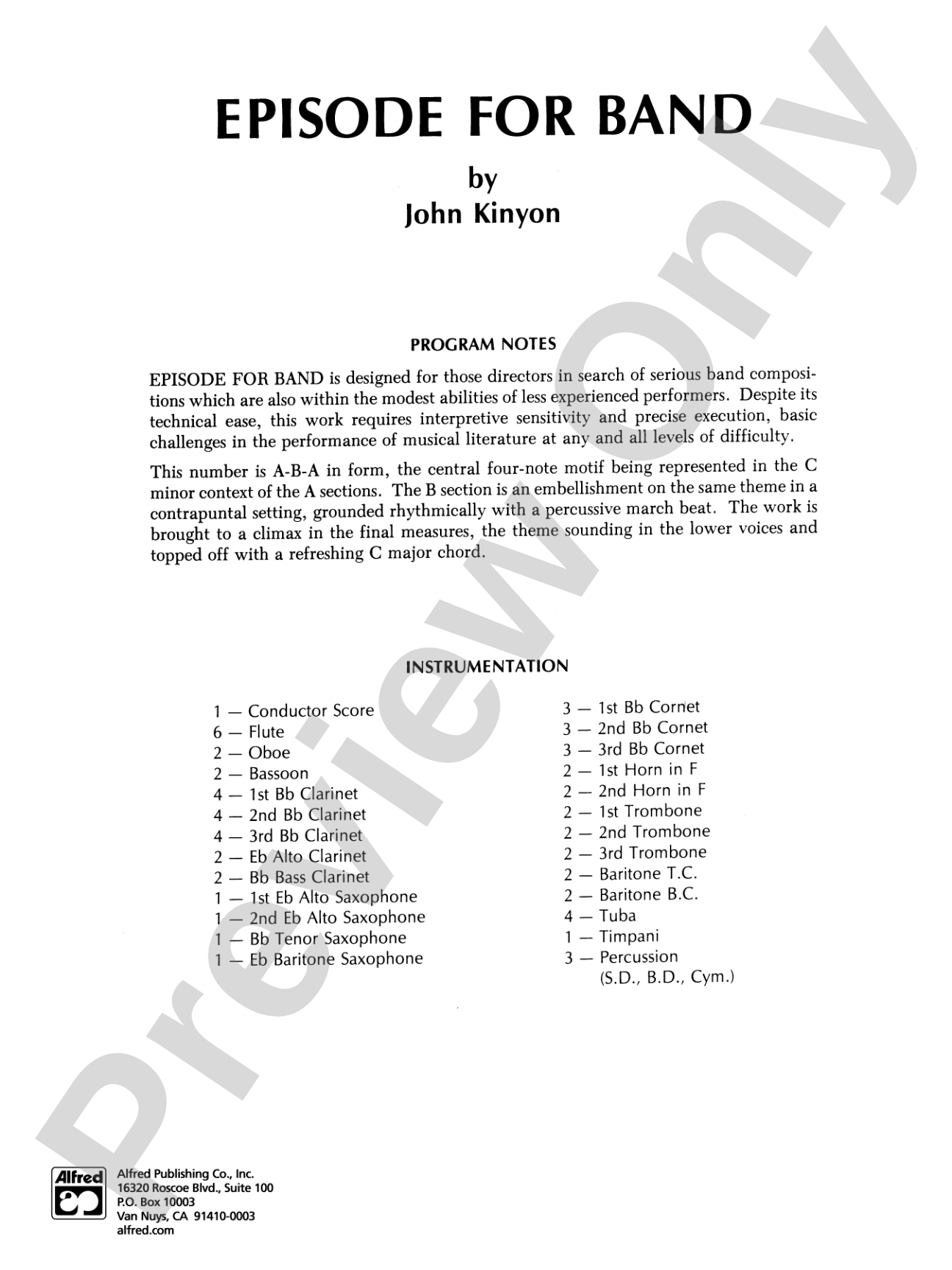 Episode for Band: Concert Band Conductor Score & Parts