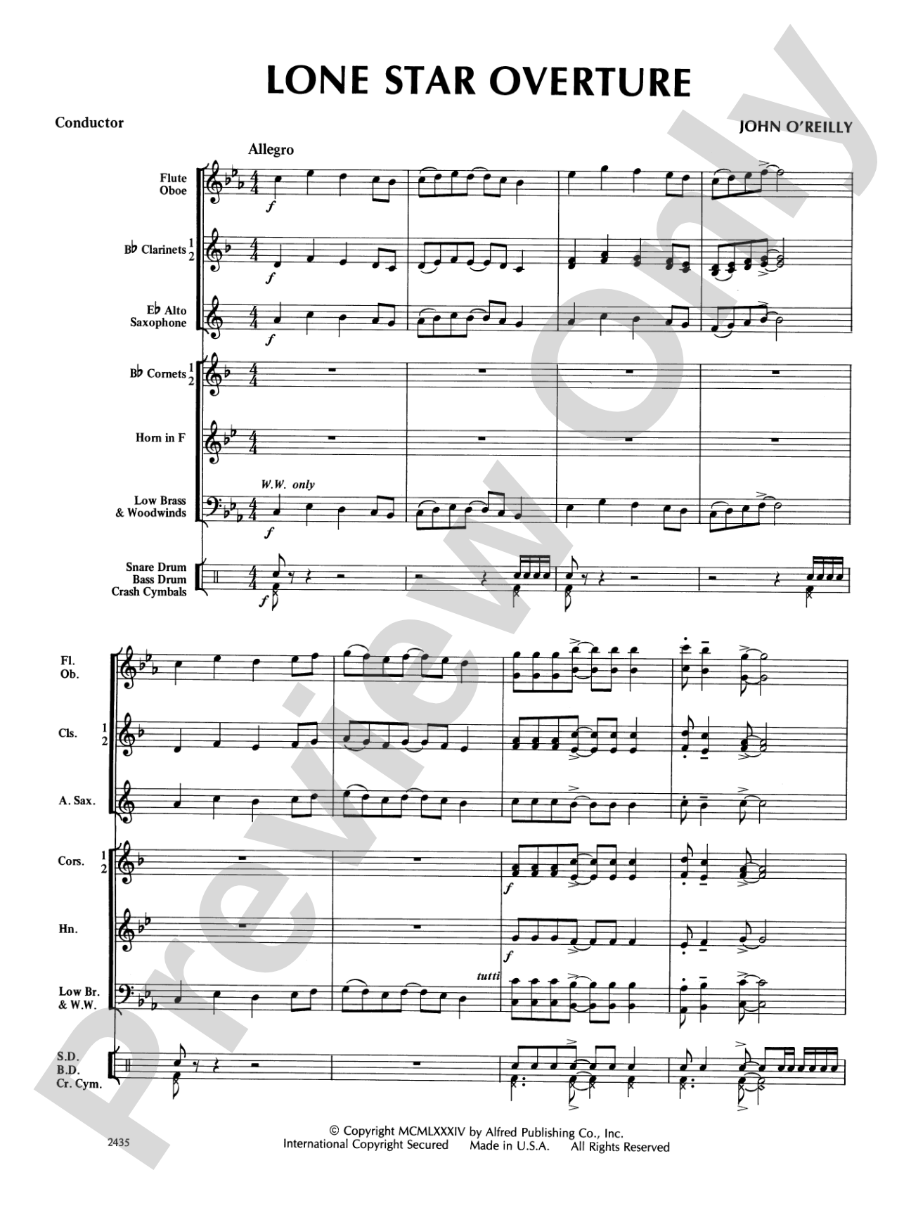 Lone Star Overture: Concert Band Conductor Score & Parts