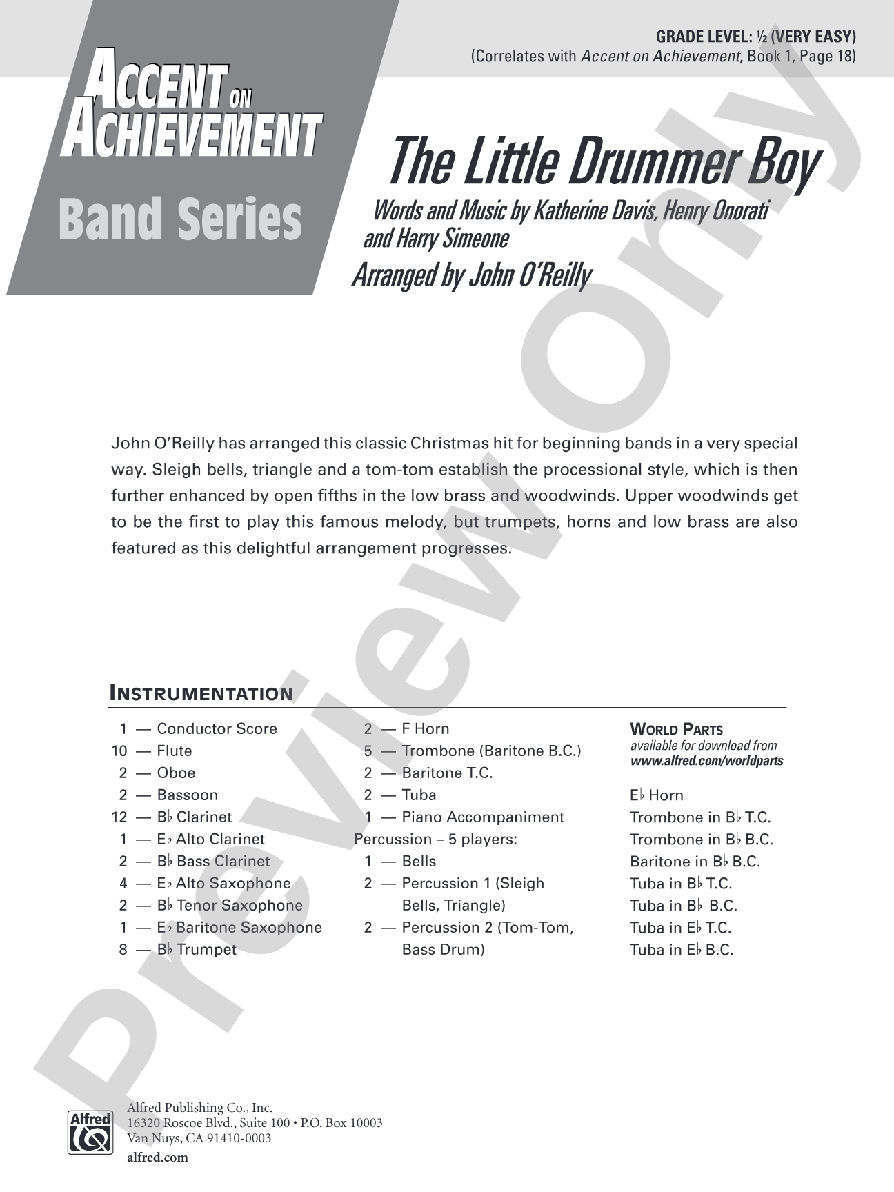The Little Drummer Boy: Concert Band Conductor Score & Parts