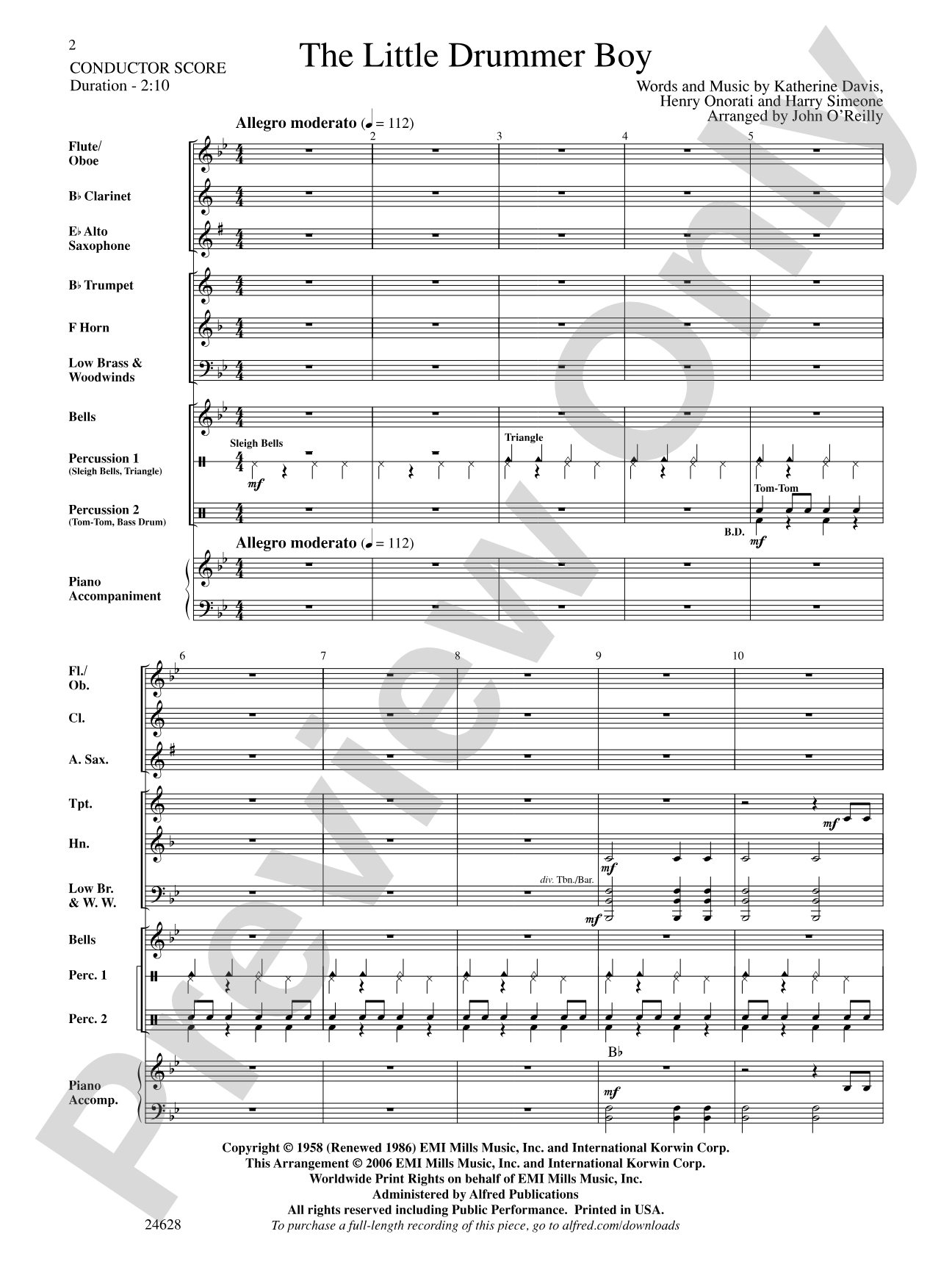 The Little Drummer Boy: Concert Band Conductor Score & Parts